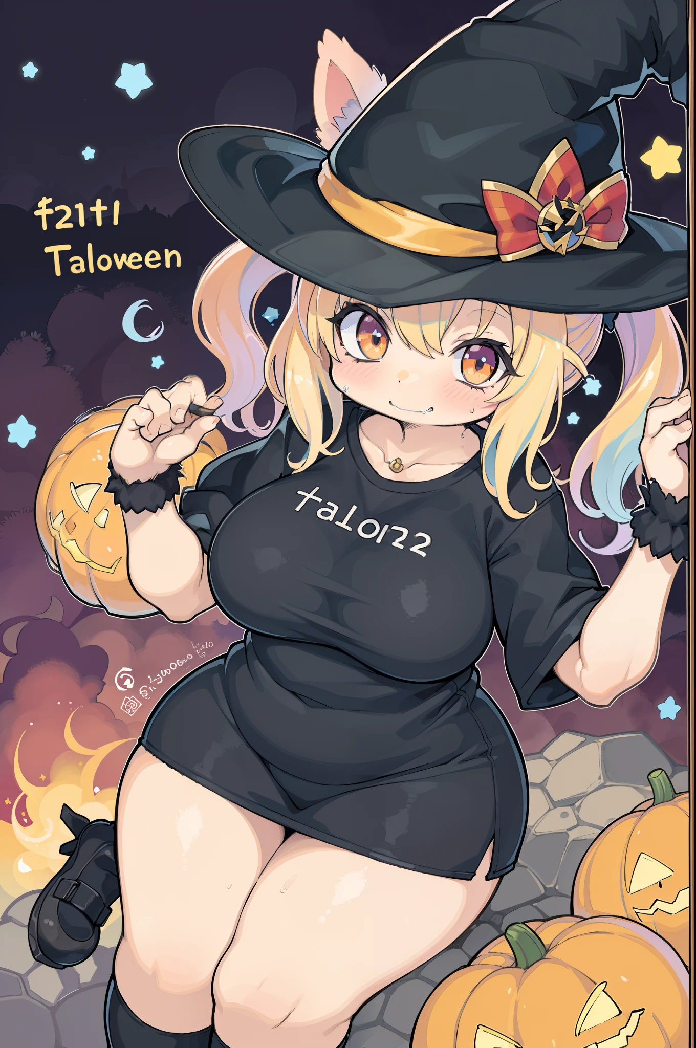 Charming Halloween Witch Autumn Icon Pack, Random facial expressions, Random coloring, Cartoon style, 2D, planar vector, Character Design, T-shirt design, Colorful splashes, Vector art, Fantasy Art, Watercolor effect,Digital Painting, white bg, 8K、huge-breasted