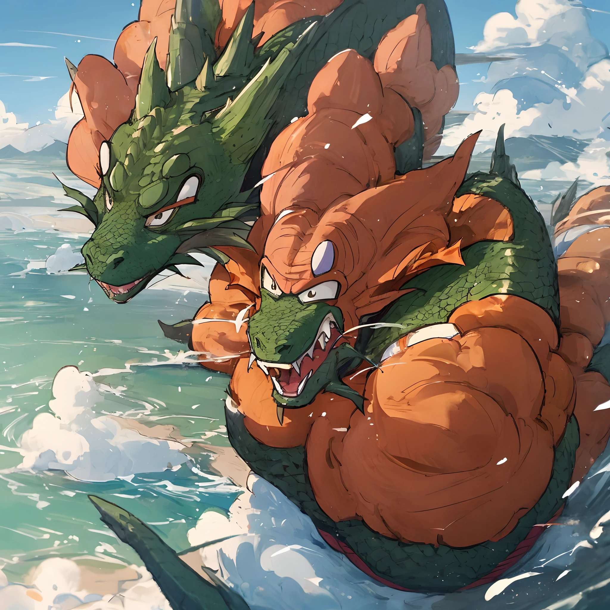 Best Quality、Naked lizardman soaking in white slime、Opaque mucus all over the body、Night background、steam、Looks happy、Take a glass of white mucus into your mouth、holding hands with gay lover