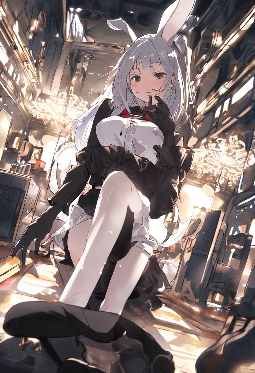 bunnygirl,black lence stockings,white stockings