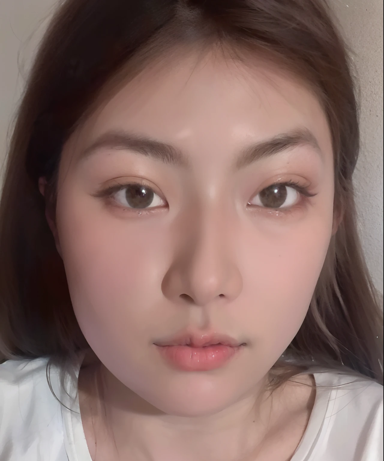 a close up of a woman with a white shirt and a necklace, Korean symmetrical face, face bright, south east asian with round face, Face picture, pale round face, frontage, with round face, young lovely Korean faces, Asian face, front picture, Korean face features, 2 7 , She is facing the camera, with accurate face