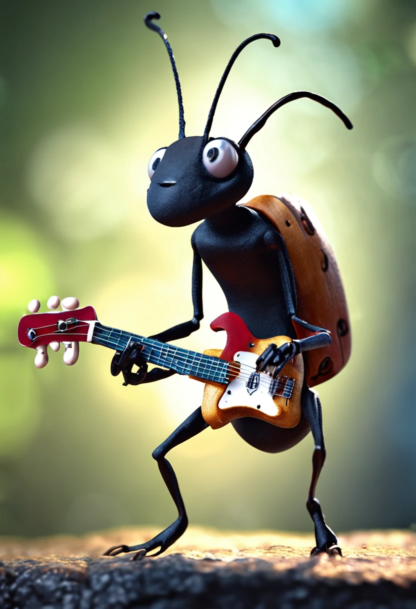 a ant playing guitare