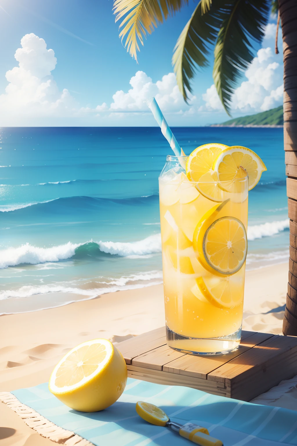 lemonade, beach , blue sky