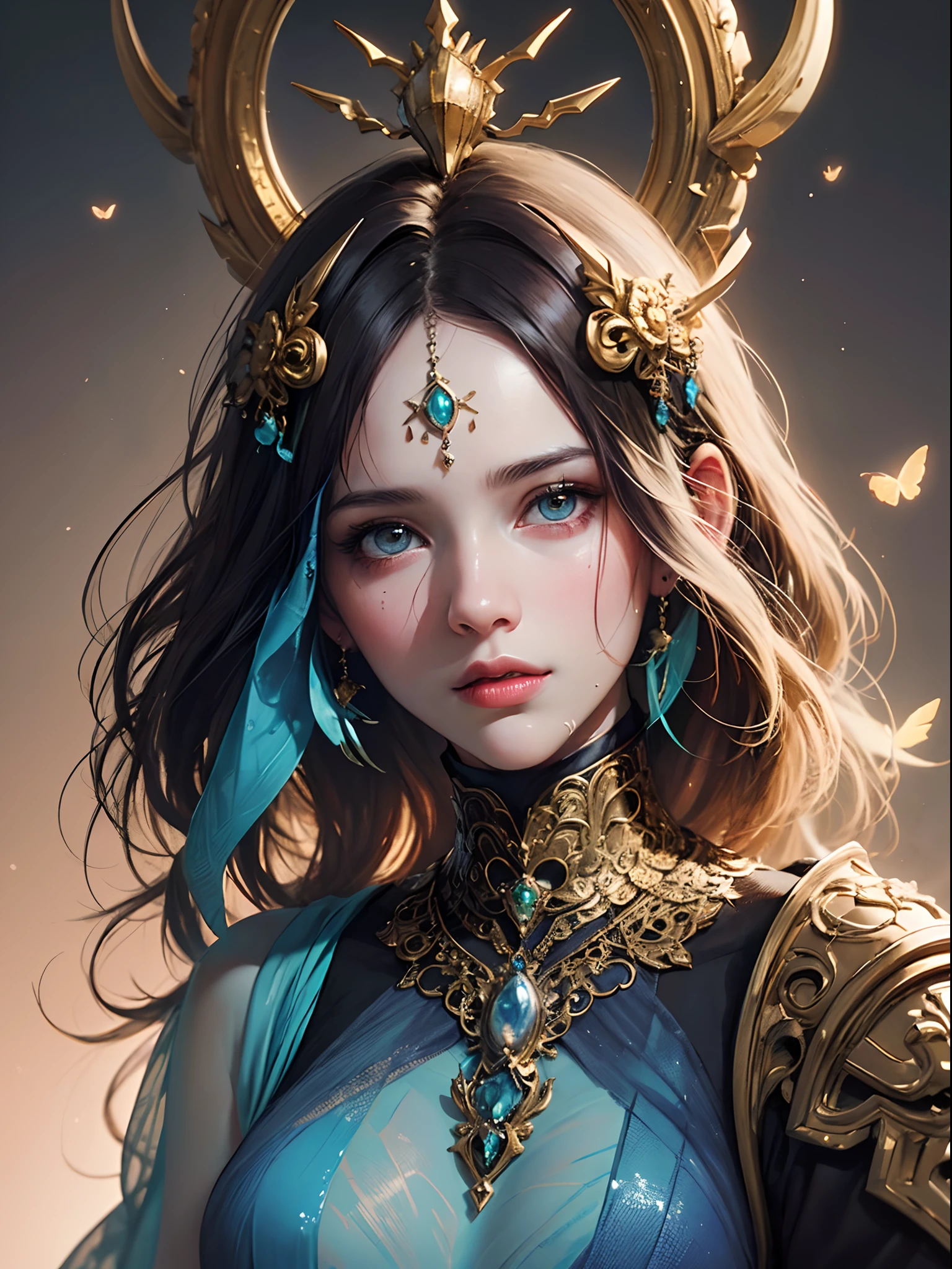 ((Best Quality, 8k, Masterpiece: 1.3)) Beautiful Woman: 1.3, Beautiful Face, Crawling Saturated Colors, Psychedelic Images, LSD, Mandala, Fractals, Clothing, Tattoos, Painted Body, Body Tilted Forward, Similar to Alex Gray's Art, Lots of Color Saturation, Swirls, Surreal, Planet Earth, Galaxies, Lots of Lighting, Shadows and Contrast, Role Play, Realistic Eyes, Green Iris, 3D Depth, Realistic Skin Texture, Detailed Sharp Scales, Colorful, fantasy art, artgerm ruan jia and greg rutkowski surrealist wet lacquer gold butterfly filigree art, broken glass