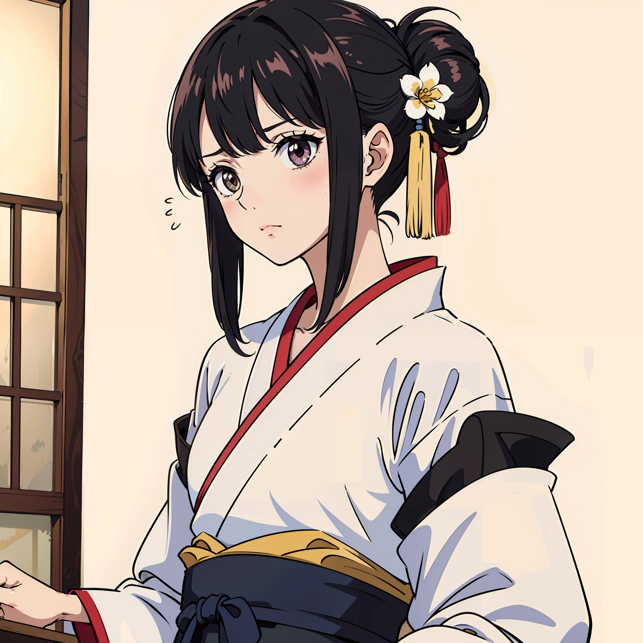 Nonchalant expression, hanfu, disheveled fringe, medium messy hair, alluring look, side face, masterpiece, best quality, high detailed illustration