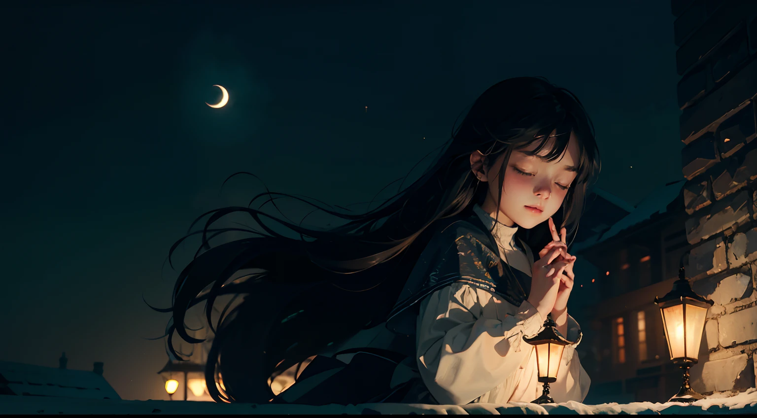 A quiet night，starry sky bright，On the roof stood a girl。She quietly looked up at the starry sky，Enjoy this peaceful evening。The girl wears a light dress，The skirt flutters gently in the wind。Her long hair shimmered in the moonlight，Exudes a fresh breath。
Twinkle stars in the night sky，They were like winking at a girl，As if he wanted to share this beautiful moment with her。The bricks of the roof present an ancient beauty in the moonlight，A stark contrast to the neon lights of the city。
The girl closed her eyes gently，She seemed to feel the beauty of this world。Her face appeared quiet and gentle in the starlight。Her body swayed gently with the night breeze，It is as if at one with this peaceful night。
The picture is full of tranquility、A breath of beauty and tenderness，Let people feel the mystery and tranquility of the night sky，view from long distance, Atmospheric lighting, Focus individually, closeup cleavage, seen from the side, depth of fields, Background bokeh