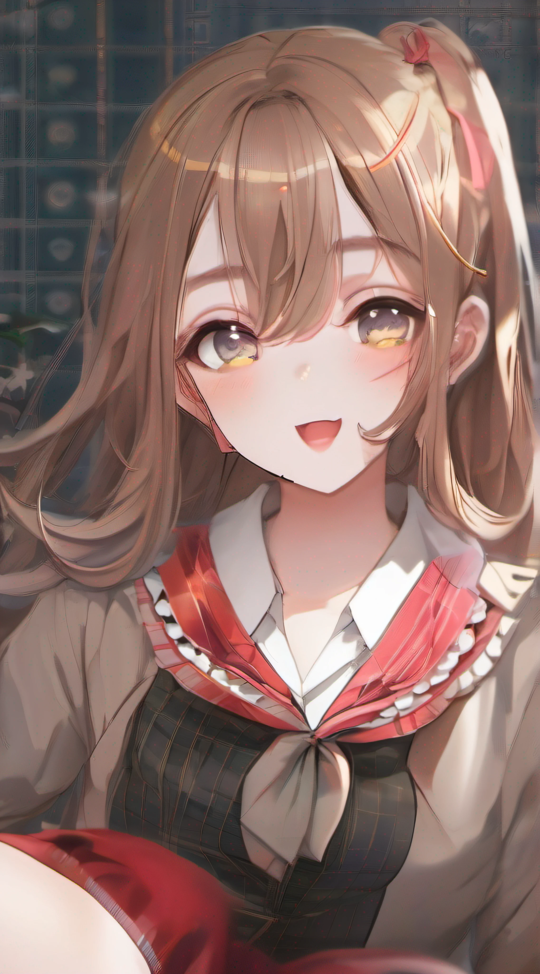 Best image quality，Peerless beauty，exquisite facial features，Sweet smile，Delicate and beautiful big eyes，Delicate long eyelashes，Sweet with lying silkworms，鎖骨，pluma，Skin that is white and red，infinite details，8K分辨率，Janen cute girl，Small and beautiful，flatchest，beautidful eyes，Charming eyes，Moisturized lips，Long tan hair，Microvolumes，Detailed portrayal of the face，Expressions portrayed in detail，Detailed depictions of facial features，Master masterpieces，Full of details，Detailed portrayal of the background，Characters portrayed in detail，s the perfect face，The ultimate arm，Hairline,In the setting sun，Works of masters，Infinitely close to reality，sea beach，JK school uniform（（（The shirt+Plaid miniskirt+neck bowtie））），《The double stands》，(((Two beautiful girls)))，Long legs，Same height