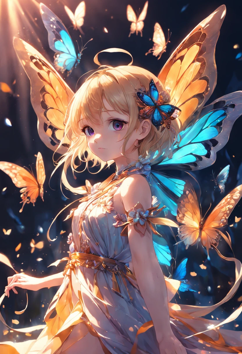 butterflys,Colorful butterflies,(Unique butterflies),Beautiful wings,The wings of butterflies are brilliant and colorful,In the sunlight, it looks like a beautiful satin,The tail is as long as a ribbon,Fluttering in the wind,Dancing beautifully,k hd,filigree,Attitude control,(8K), (RAW photos,best qualtiy),(realisticlying,photograph realistic:1.3),highly detailed,tmasterpiece,Hyper-detailing,detailed glow,Fantasy art style, beautiful art