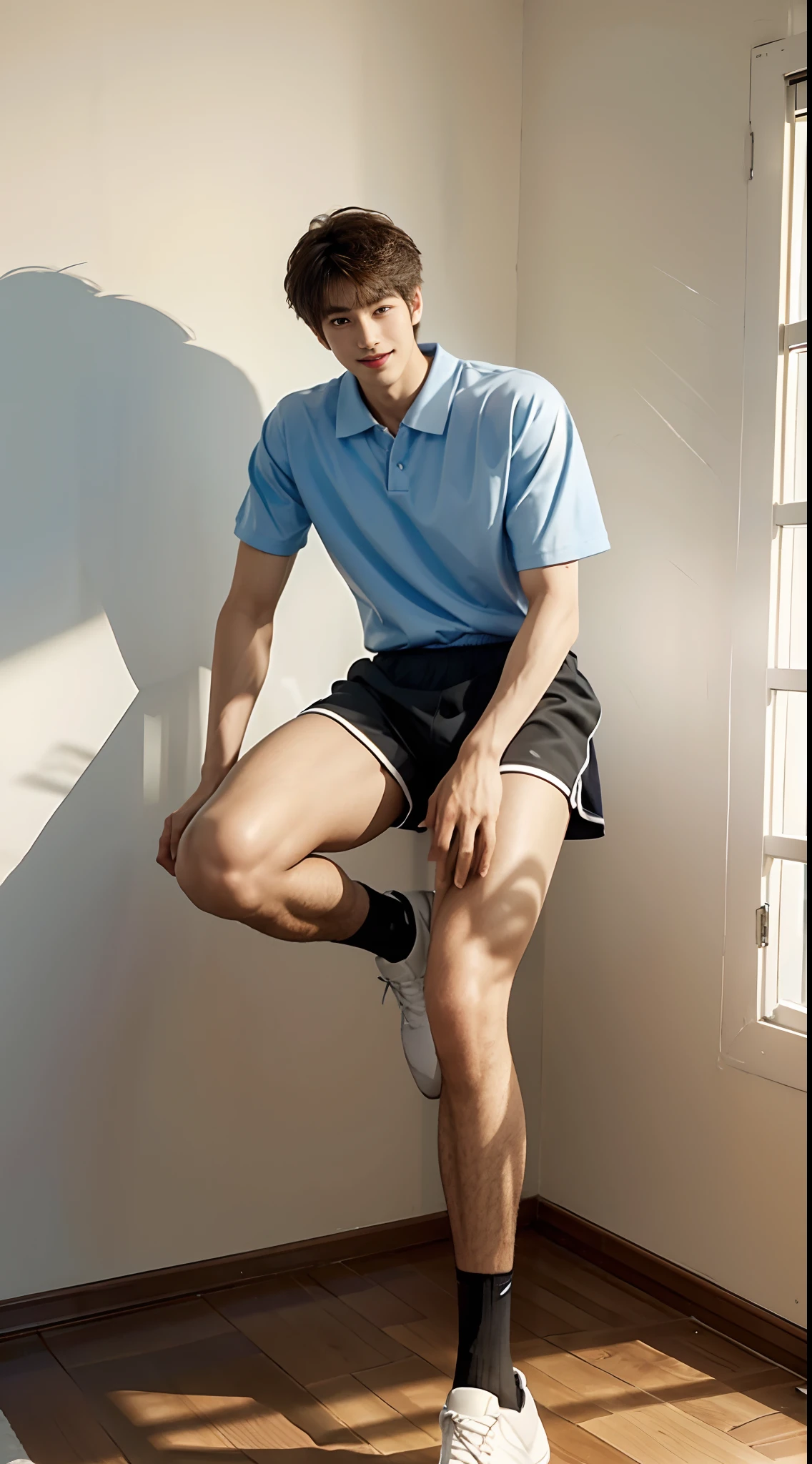 Handsome big brother 18 years old, skinny fat body,shirtless ,wearing small blue thong underwear Walking hand in hand with his little brother in a cute student uniform. Walk together in the home garden,Light sunlight in the morning.