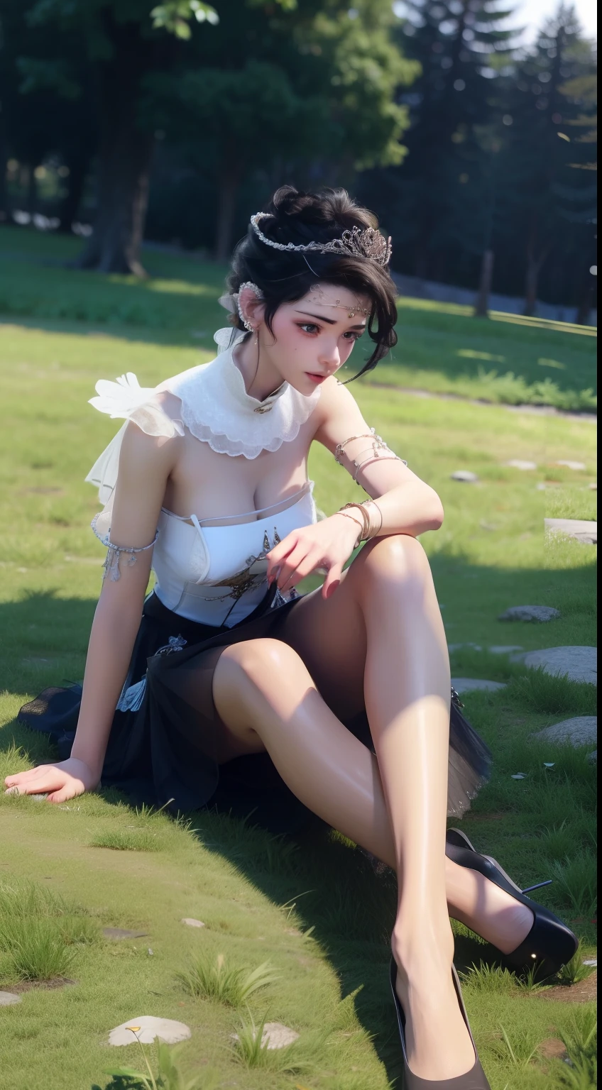 lin,sitting,grassy fields,butterflys