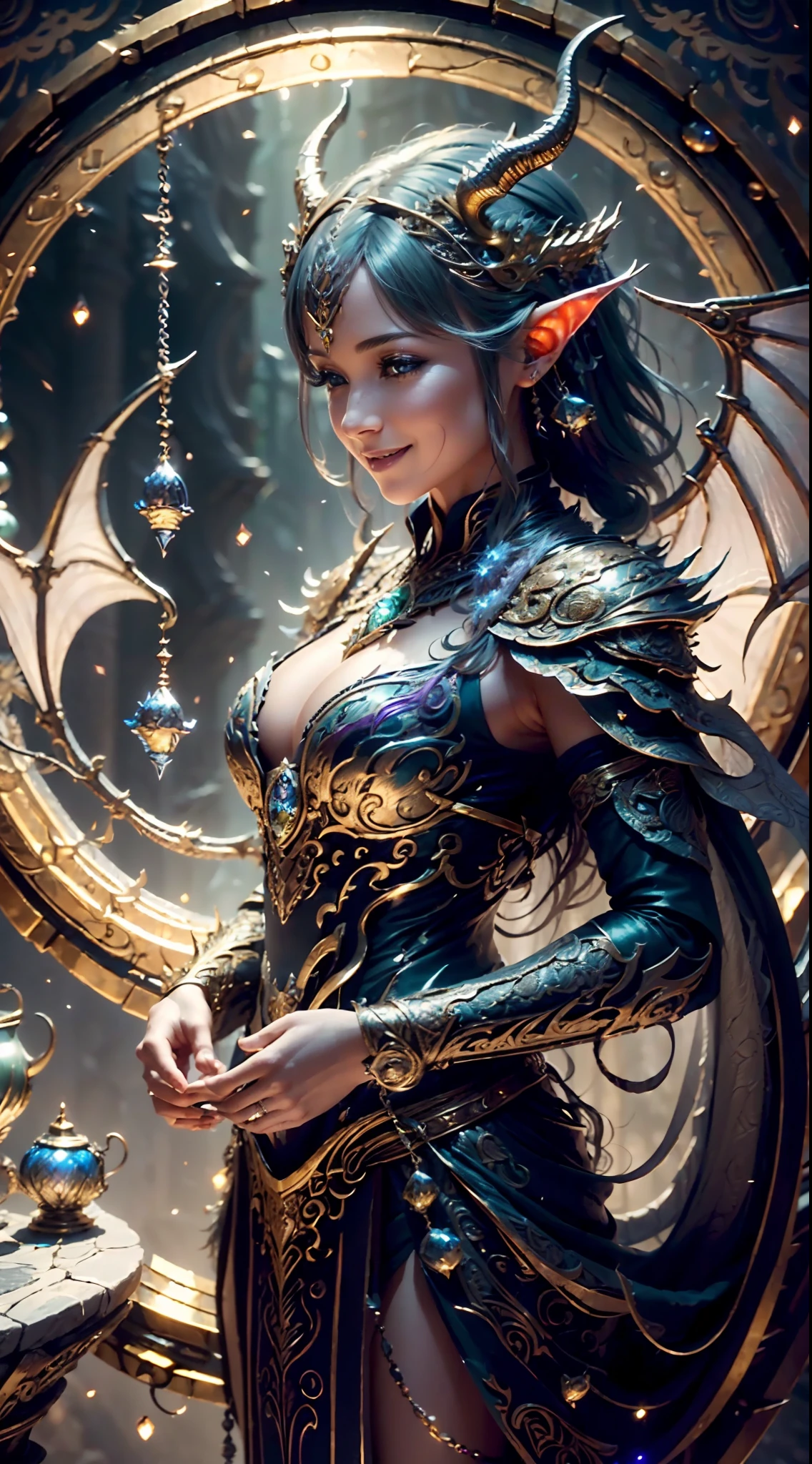 (Cinematic Photo:1.3) from (Realistic:1.3), (Smile:1.3) (Cinematic Photo:1.3) from (Realistic:1.3), (Magic Photo:1.3) from (Realistic:1.3), (Proud:1.3), female mirror dragon, dragon horns, dragon wings, Intricate Surface Detail, Crystal Core, Bejeweled, Delicate dress up close-up, Highly detailed fantasy character, Stunning community, Elaborate décor, Detailed fantasy digital art, cgsociety 9, behance fantasy art, 4k fantasy detail, detailed fantasy art, 8k high quality detail art, cgociety, Sparklecore, Hyperrealistic, Dreamlike, Ethereal Fantasy, Realistic, Fiction, Full-HD, HD, 8K, Soft Lighting, Beautiful Lighting, Incredibly Detailed, Naturalism, Land art , regionalism, shutterstock contest winner, (zentangle:1.2), (random background:1.5), (shot with Nikon D7500 with Nikon 18-300mm lens, 1/640, f/6.3, ISO800),