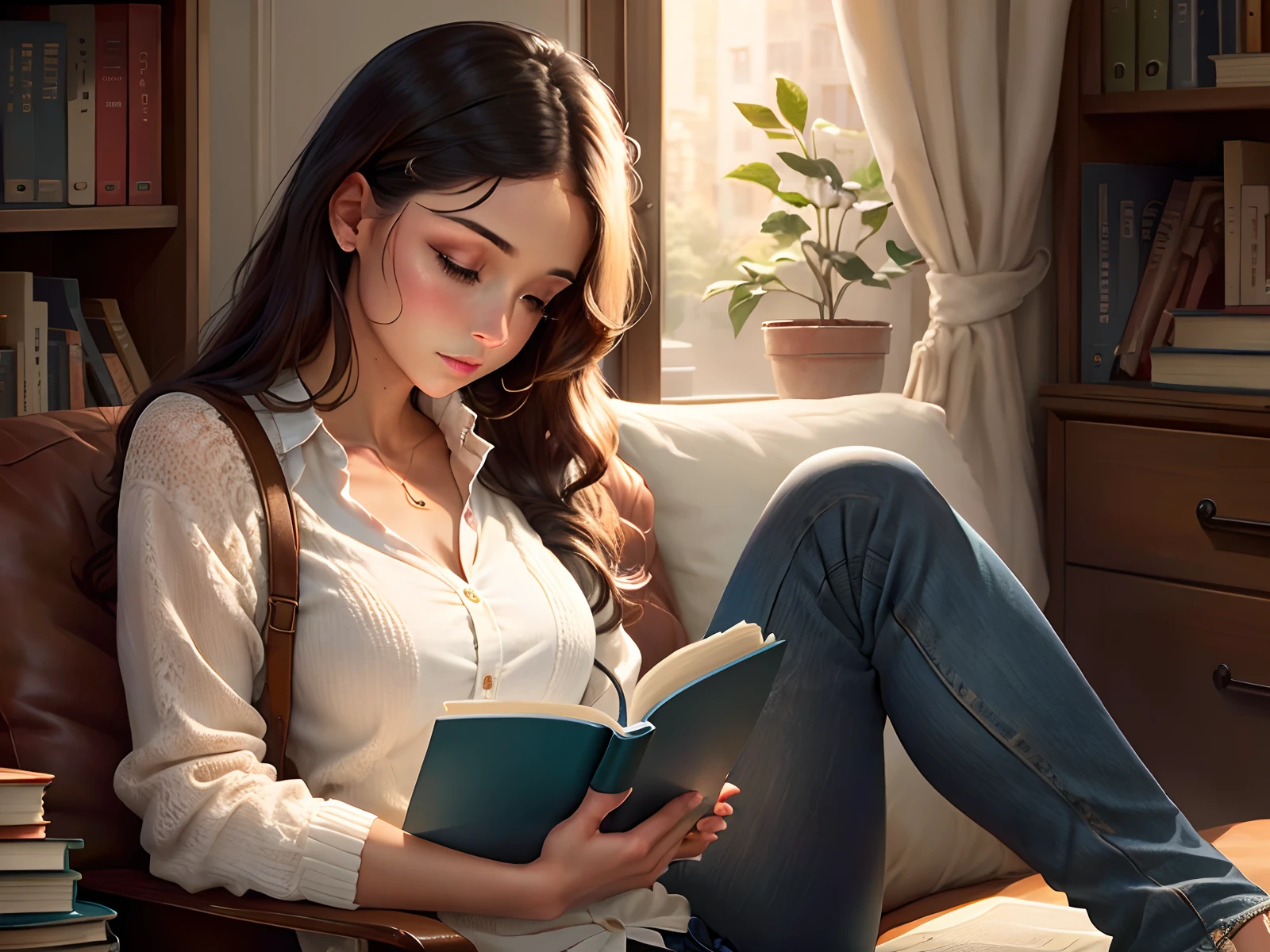 A reading a book