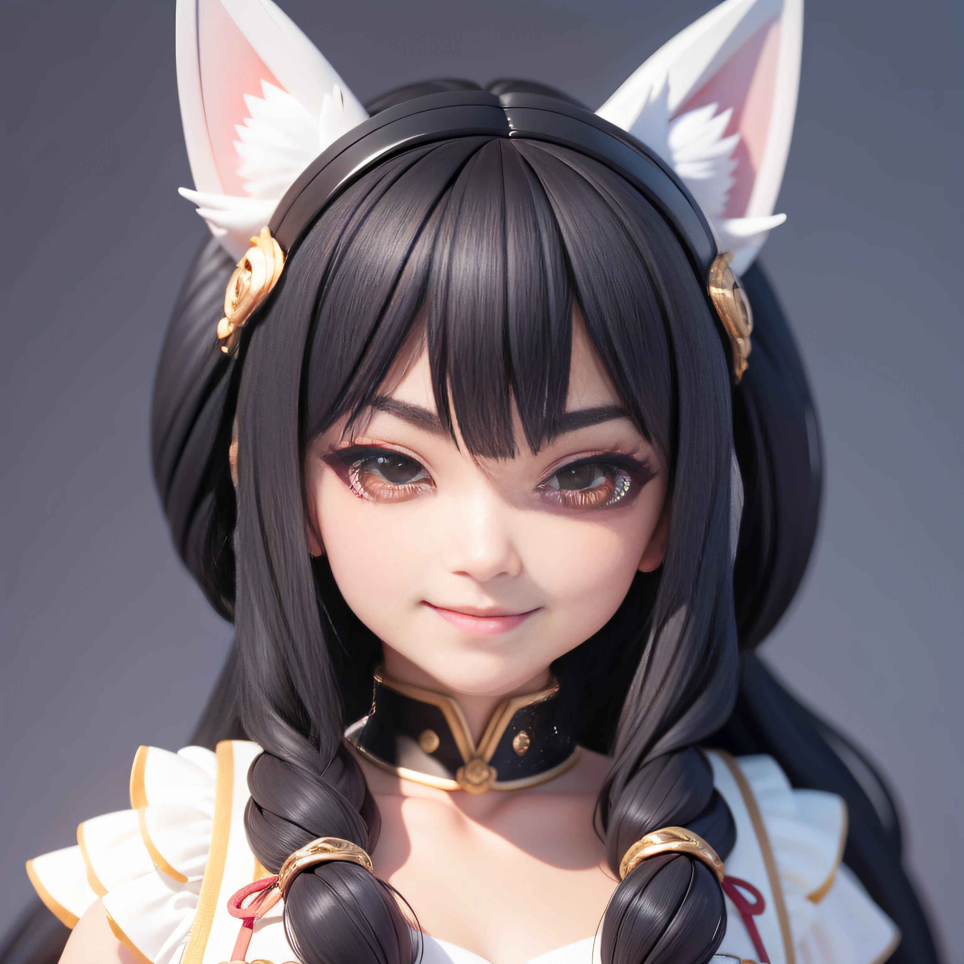 black hair, hair bobbles, wince, longeyelashes, solid circle eyes, fake animal ears, light smile, ear blush, fang, Surrealism, drop shadow, anaglyph, stereogram, tachi-e, pov, atmospheric perspective, 8k, super detail, ccurate, best quality