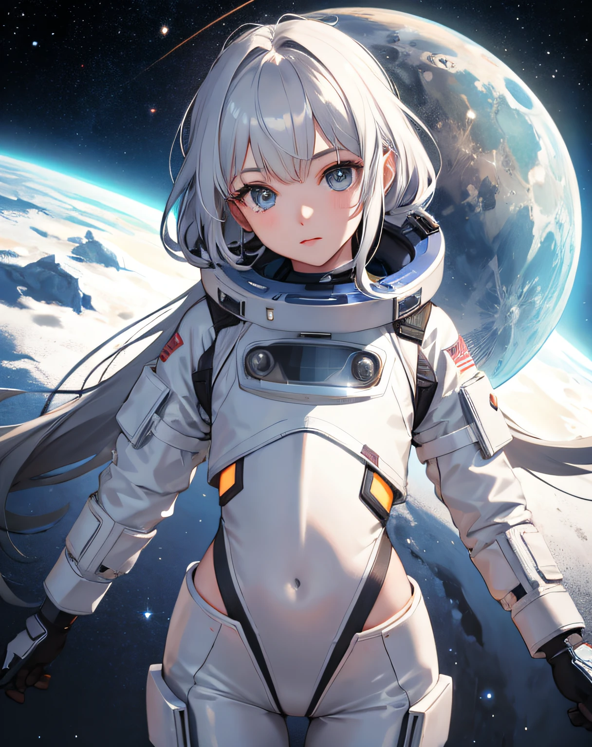 1girl in moon, Spacesuit, (Spacecraft), Star,
high quality , extra detailed , rendered, sharp face, facing viewer,
looking at viewer,