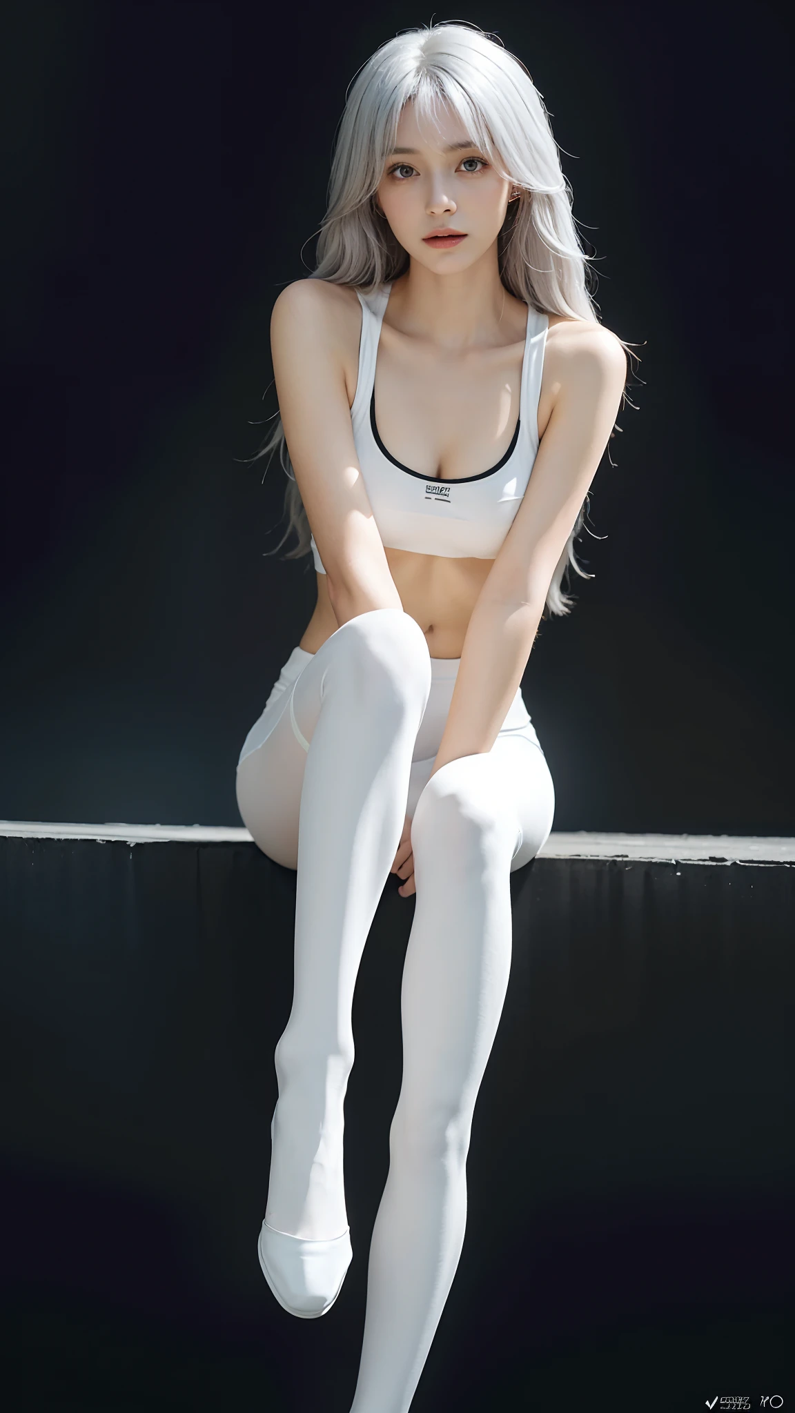 One 20-year-old Japanese woman、(((Shoot from below with legs apart)))、（Crotch enlargement：1.5）Crotch emphasis up、crotch opening、（Huge Majora&#39;s Flesh Wall：1.5）、laughter、best quality、looks like a whole body、sophisticated face、cute face、young woman、slim body shape、bust becomes smaller、In underwear、tight white pants、outdoor scene、(accurate and perfect face: 1.3)、(long legs: 1.3)、cinematic lighting、table top、super detail、high quality、High definition、最high quality、16k、high contrast、white background、My whole body is sweaty、全身In underwear