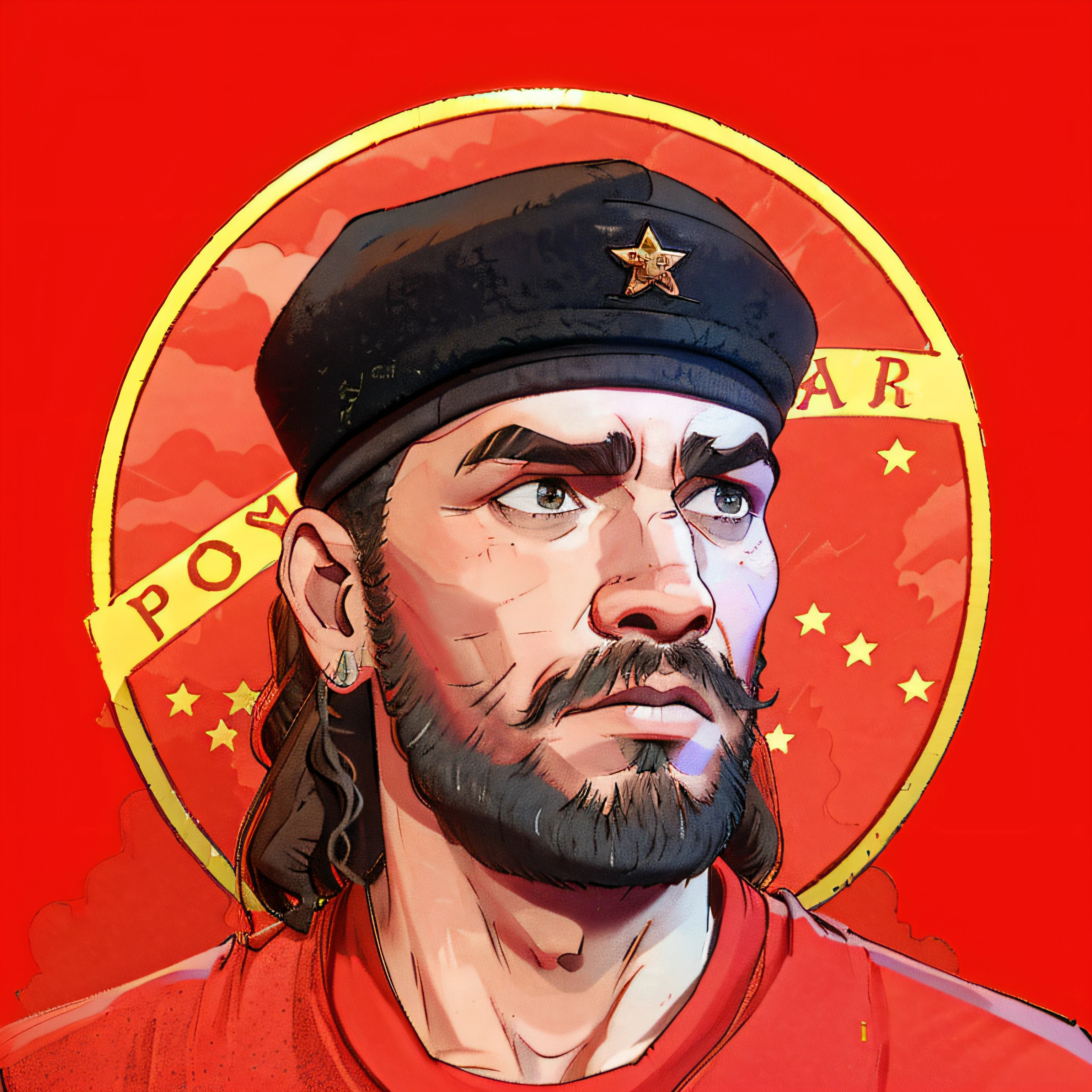 there is a man with a beard and a hat on, boina preta com uma estrela vermelha, draven comunista, Kyrie Irving como Che Guevara, inspired by Óscar Domínguez, Jayson Tatum como Che Guevara, por Pogus Caesar, comunista, Che Guevara, LeBron James como Che Guevara