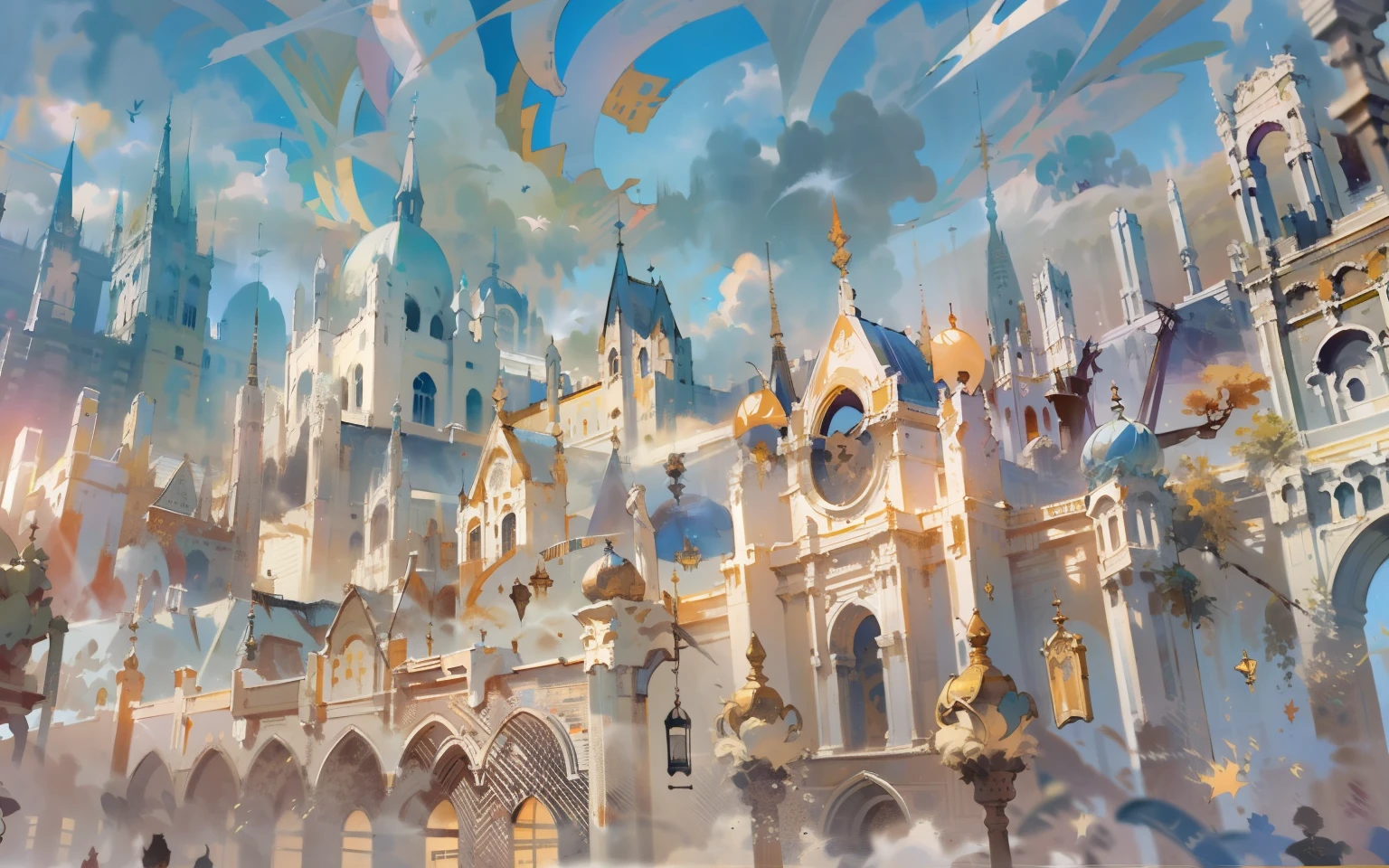 rich details,baroque buildings,Quiet and elegant atmosphere,Warm tones are the keynote,Delicate and soft painting style,Cinematic lighting effects,high-definition picture quality,Gentle light,Tyndall effect,Dreamlike,rich details,Refer to Gu Kaizhi,32K