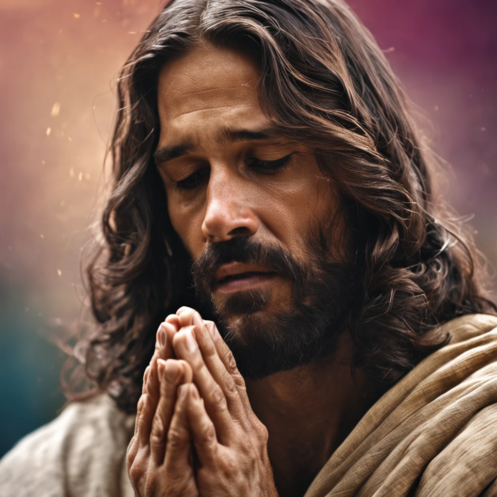 "Gerar uma imagem de Jesus no perfil, captured in a moment of deep prayer, with hands gently clasped together."