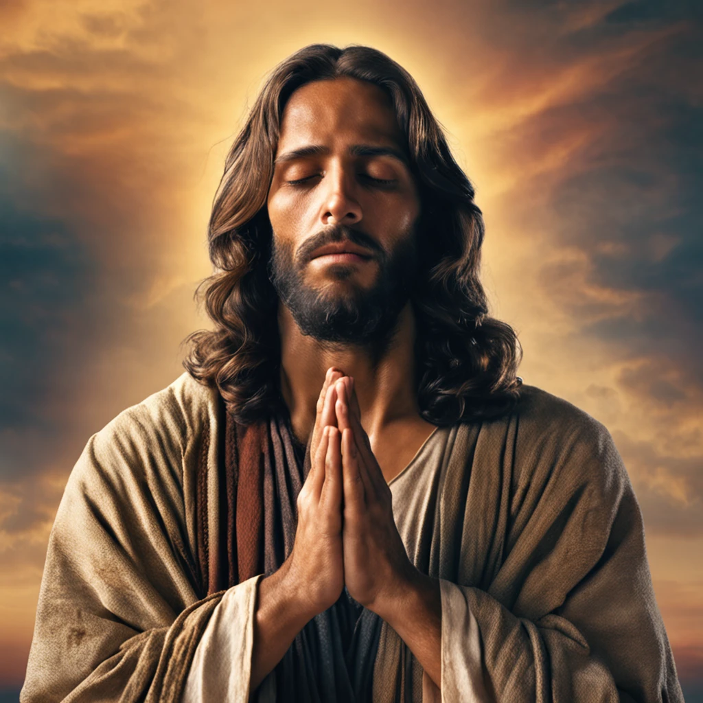 "Gerar uma imagem de Jesus no perfil, captured in a moment of deep prayer, with hands gently clasped together."