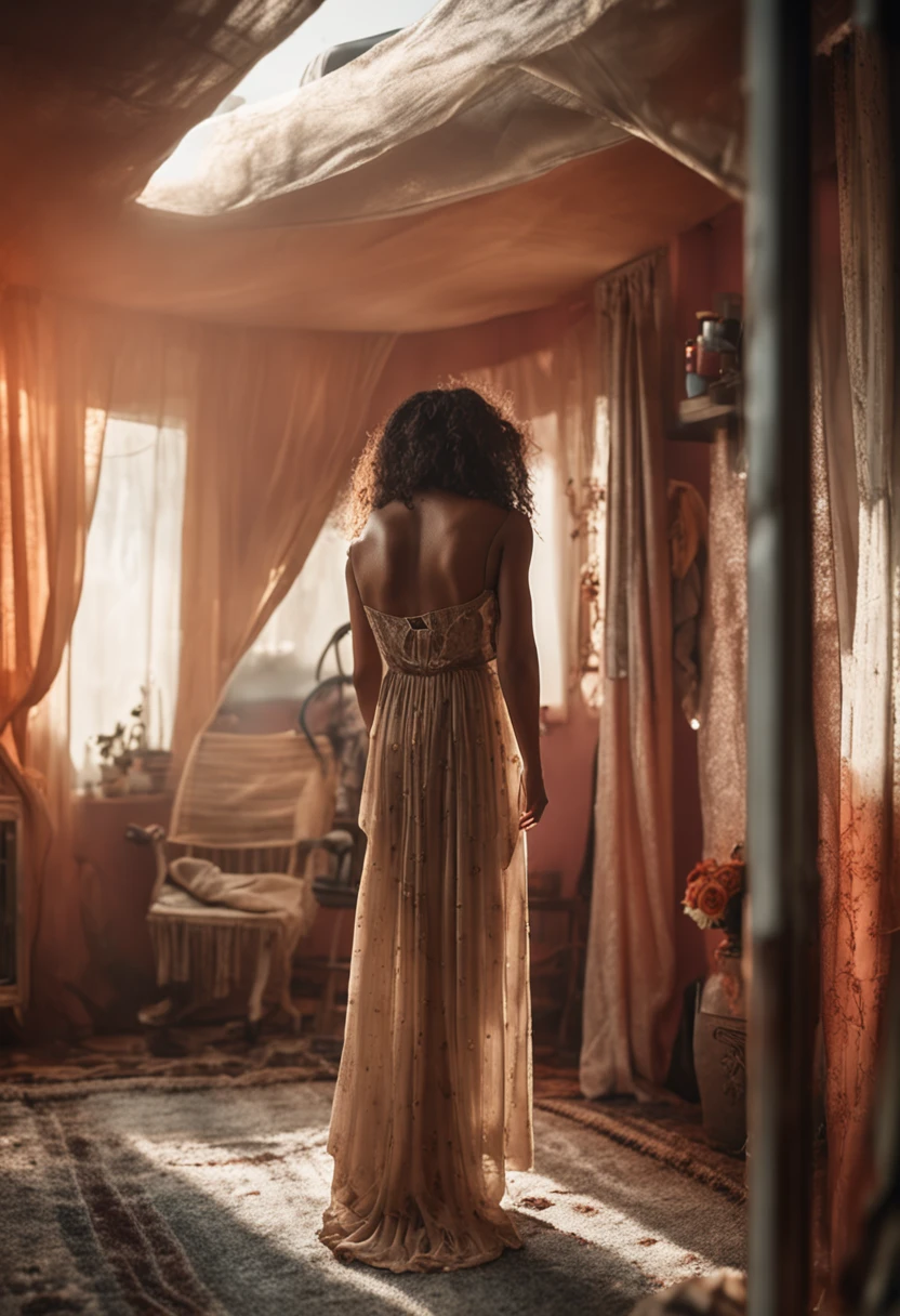 A highly detailed portrait of a couple doing in a bathroom tent the camera only captures the neck down, ela usa um vestido preto
, high resolution, 4k, 8k