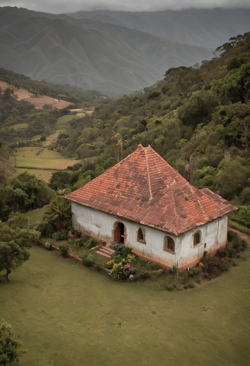 Casa velha no campo chovendo muito e ventando