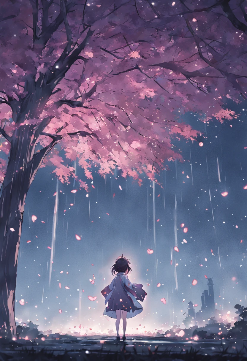 qualidade superior、obra prima、Noite、cherry trees、Chuva、Foco Suave、genial、