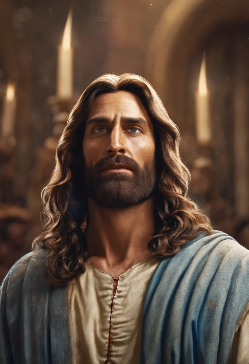 Arafed image of a man with long hair and beard, portrait of Jesus Christ, Jesus Christ, Greg Olsen, Jesus of Nazareth, painted in high resolution, The Lord and Savior, Jon McNaughton, 8K resolution. Oil on canvas, face of Jesus, portrait of religious masterpiece, ultra detail. Digital painting, dressed as Jesus Christ, very beautiful portrait, heavenly background