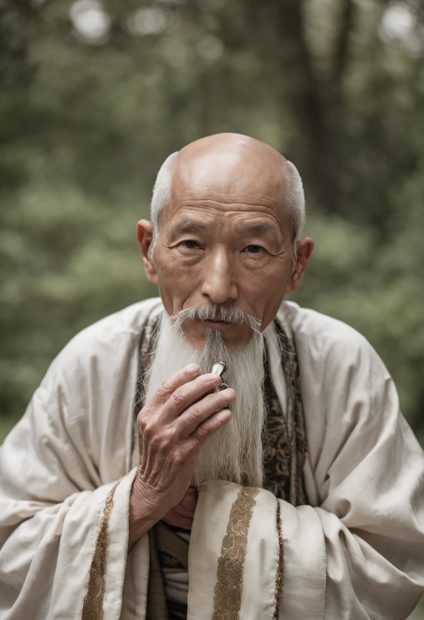 Immortals。immortal，temple，Meditate，Prayer beads，stately，A old man。white mustache，a cassock