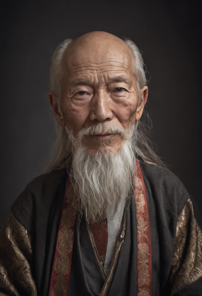 Immortals。immortal,temple,Meditate,Prayer beads,stately,A old man。white mustache,a cassock