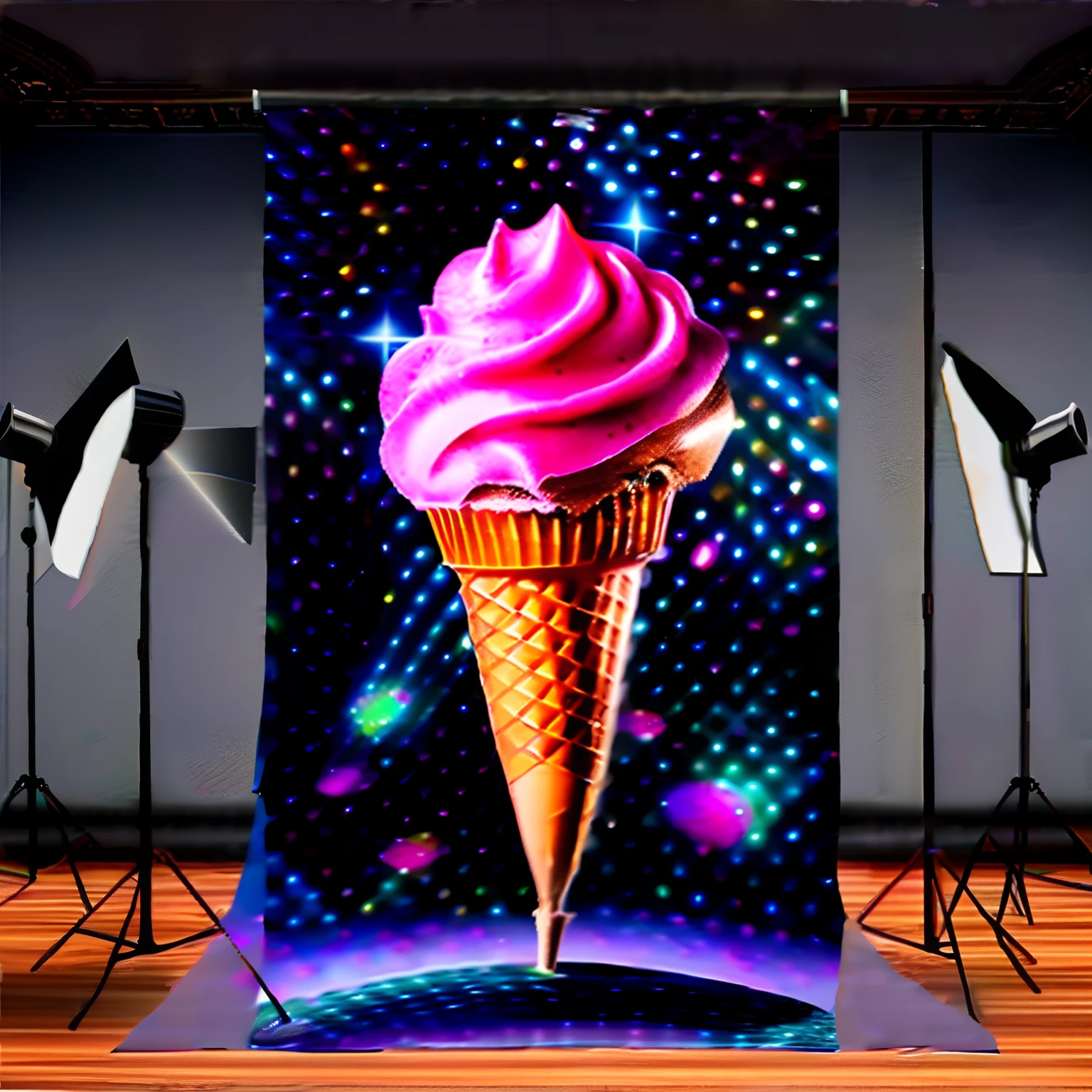 masterpiece、high-level image quality、Coarse dots、pixels、soft ice cream、single body、Black background