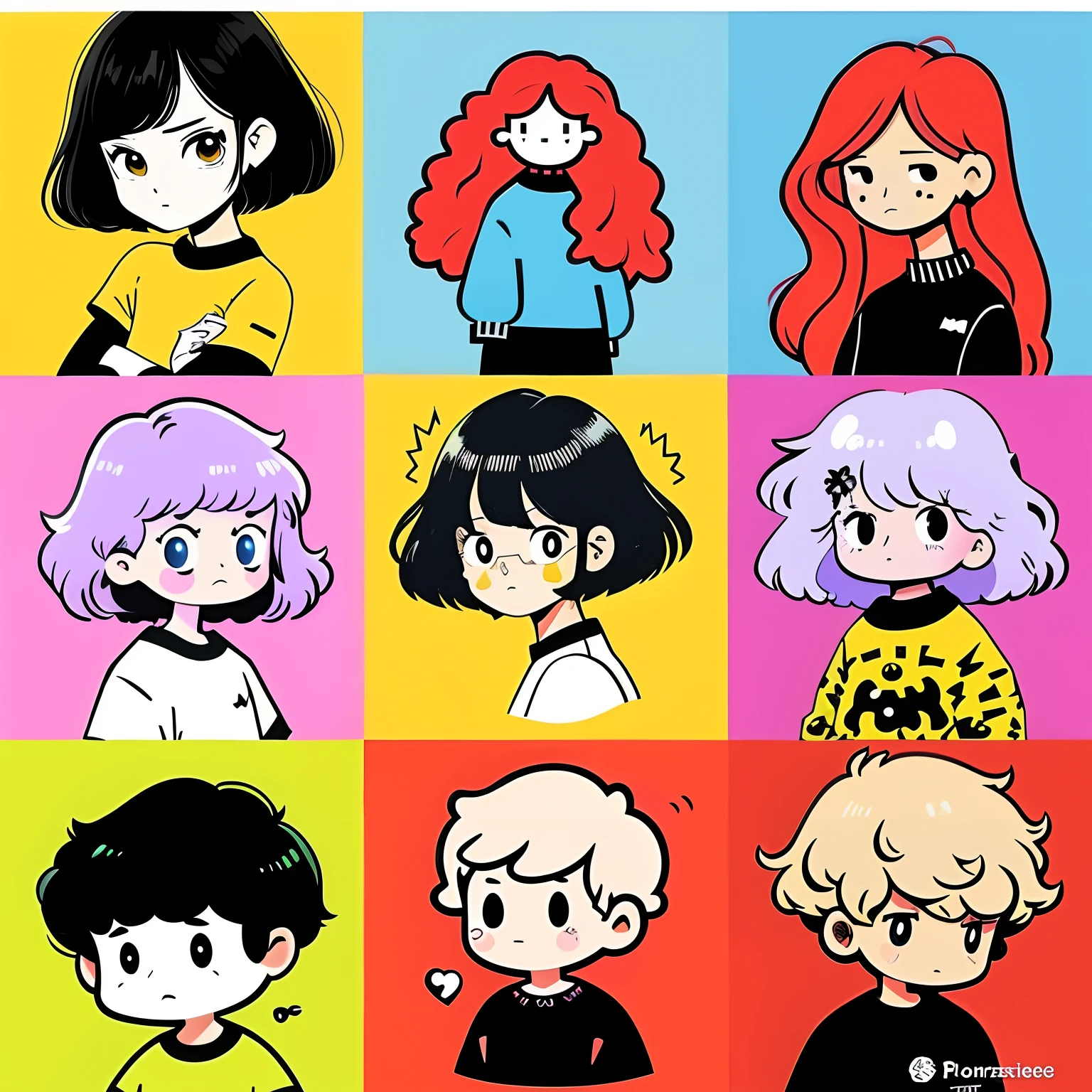 A bunch of cartoon characters with different hair colors, lovely art style, Cartoon Art Style, persona art style, Flat anime style, Anime art style, in the art style of 8 0 s anime, tpose, Colorful! Character design, Cute cartoon style, Cartoon Cute, hand painted cartoon art style, Cartoon Art Style, official fanart