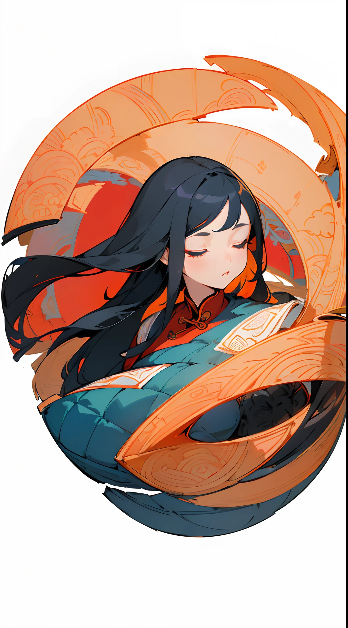 (White background:1.4),(Silhouette of a girl's head, Eyes closed, colorfull long hair, Oriental elements)，(Chinese illustration:1.3，paper art:1.3, Quilted paper art:1.2),( reasonable design, Clear lines, High sharpness,Best quality, Very detailed, Masterpiece, movie light effect, 4K )