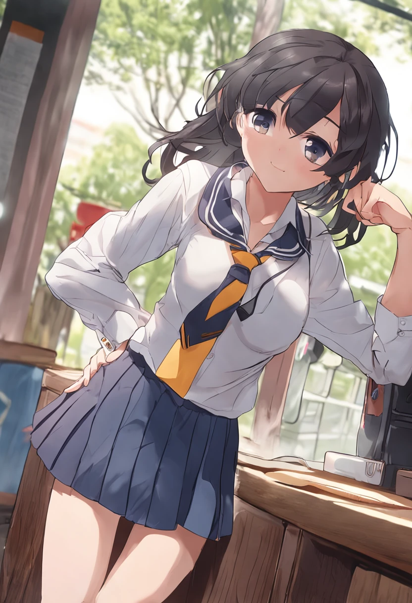 cute school girl wearing open top string bra and super short skirt with a uniform un buttoned
