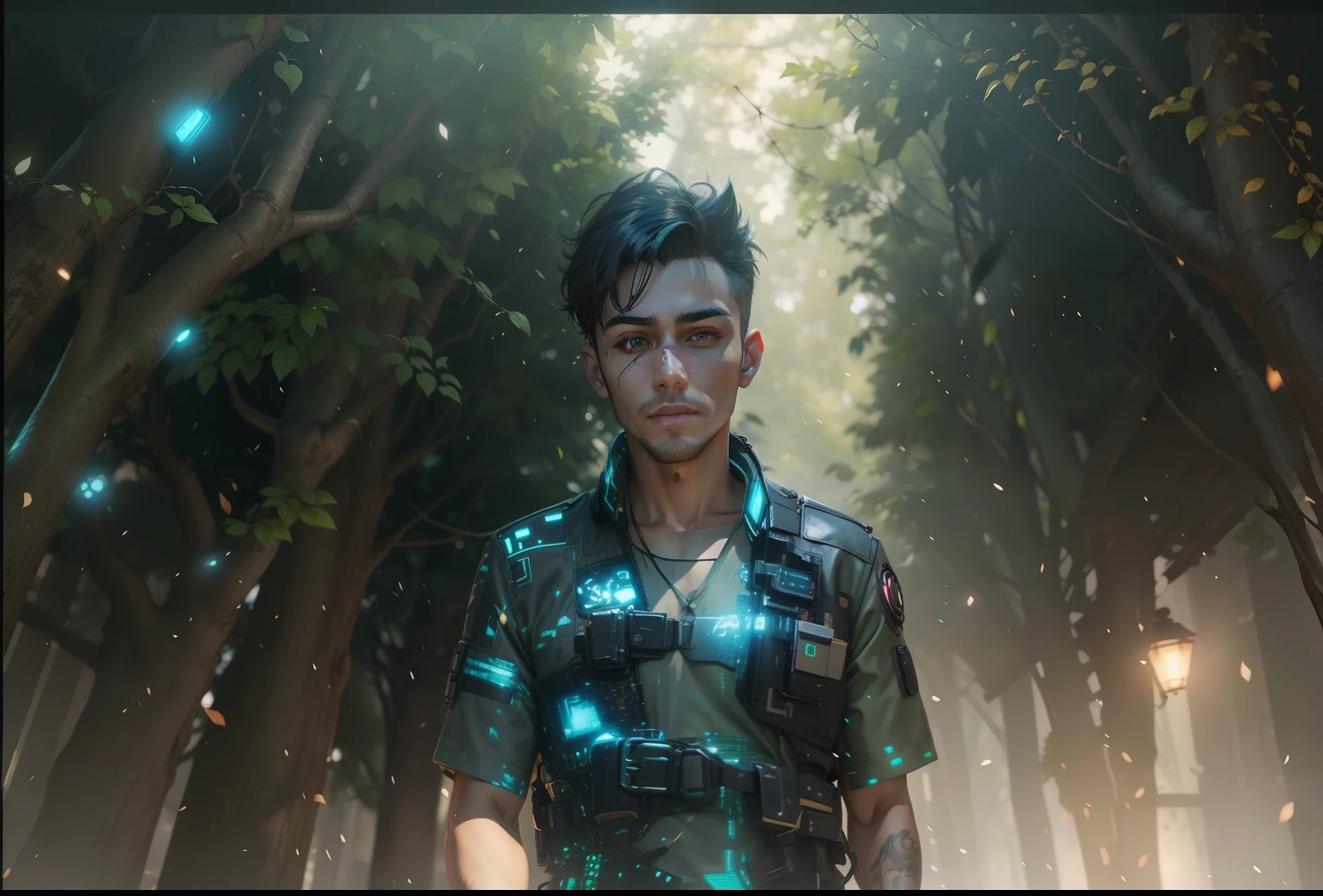leaf tree  background cyberpunk handsome boy.realistic face.8k.ultra realistic