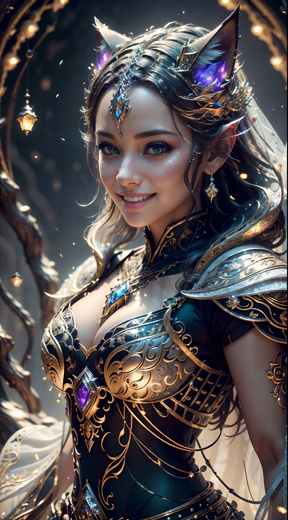 (Cinematic Photo:1.3) from (Realistic:1.3), (Smile:1.3) (Cinematic Photo:1.3) from (Realistic:1.3), (Magic Photo:1.3) from (Realistic:1.3), (Proud:1.3), wolf, wolf ears, Intricate Surface Detail, Crystal Core, Bejeweled, Delicate close-up dress, Highly detailed fantasy character, Stunning community, Elaborate decor, Detailed fantasy digital art, cgsociety 9, Behance fantasy art, 4k detailed fantasy, detailed art fantasy, 8k high quality detail art, cgociety, Sparklecore, Hyperrealistic, Dreamlike, Ethereal Fantasy, Realistic, Fiction, Full-HD, HD, 8K, Soft Lighting, Beautiful Lighting, Incredibly Detailed, Naturalism, Land art, regionalism, shutterstock contest winner , (zentangle:1.2), (random background:1.5), (shot with Nikon D7500 with Nikon 18-300mm lens, 1/640, f/6.3, ISO800),