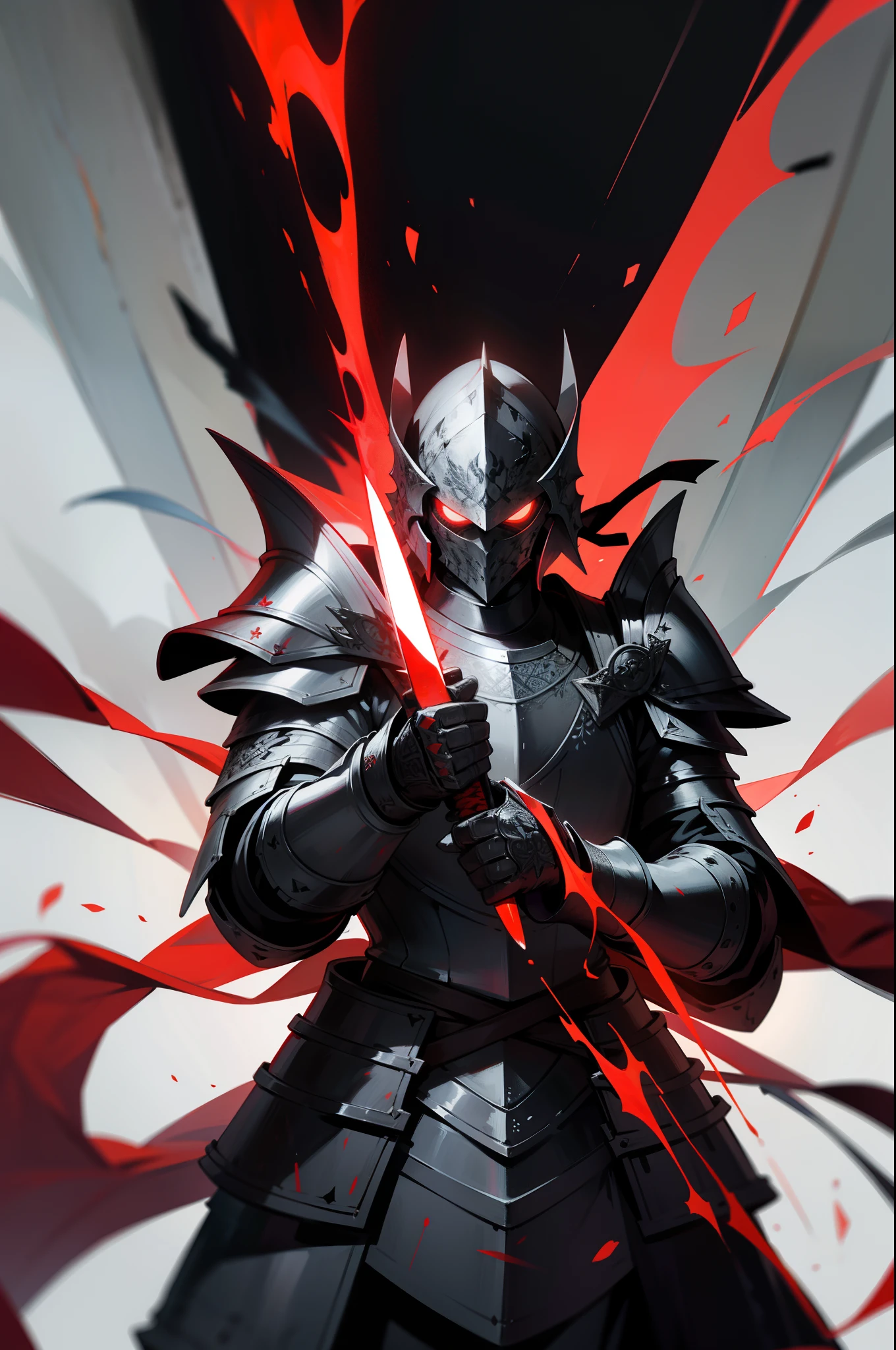 Stand strong body,Holding a large black knife in his hand,Wearing heavy armor,Decorated with a red pattern,The aura is serious