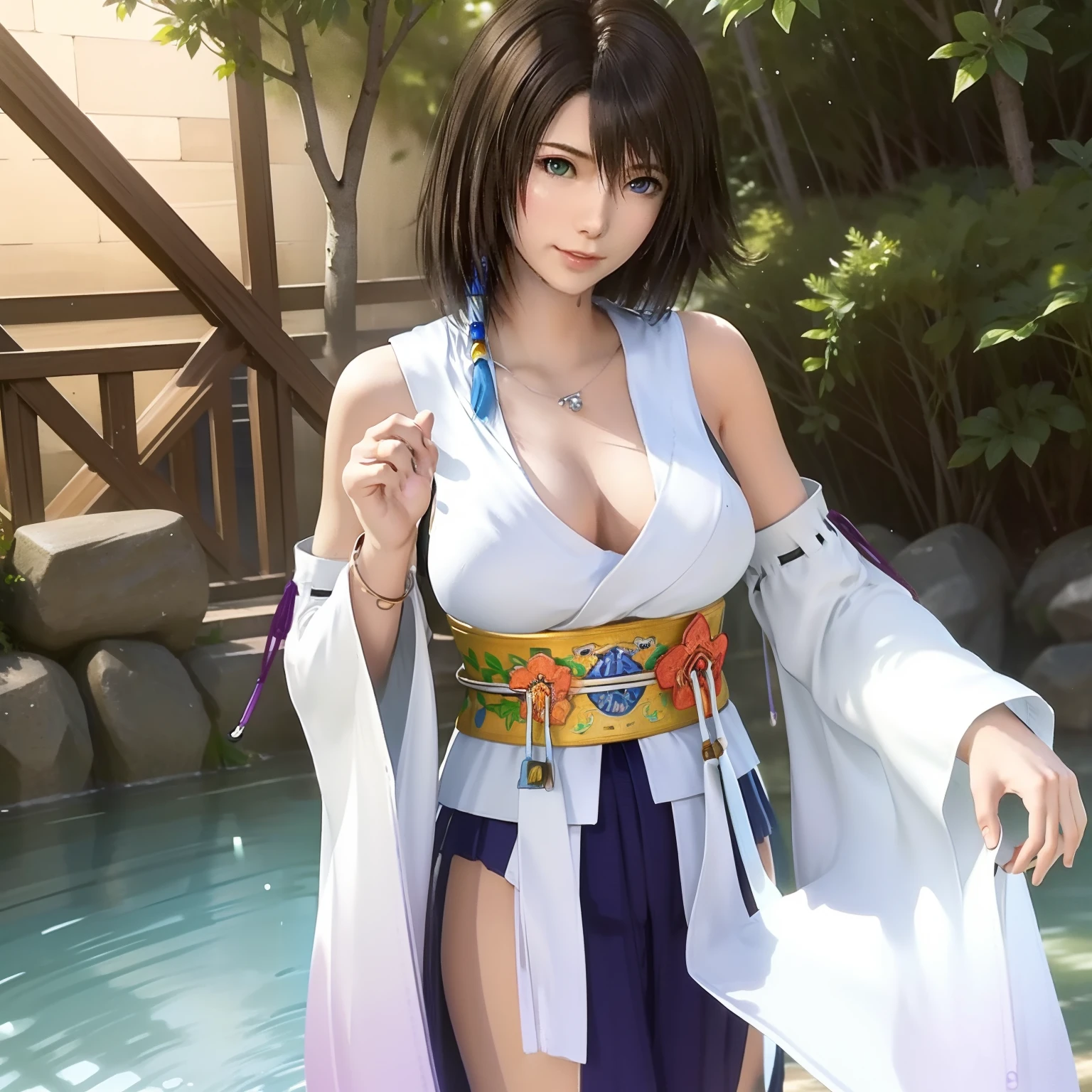 (Yuna from final fantasy),, batle damaged, clothes very damaged, one tit exposed, panties exposed , masterpiece, cowboy shoot, ultra realistic, micro skirt, cammel toe, ultra cleavage, partialy visible boobs, visible panties, wet visible panties, sexy happy face, sperm in hand, ultra realistic, photo realistic, (1girl), wet body, wet clothes, batle pose, cowboy shoot huge cleaverage,  very sexy. Micro skirt