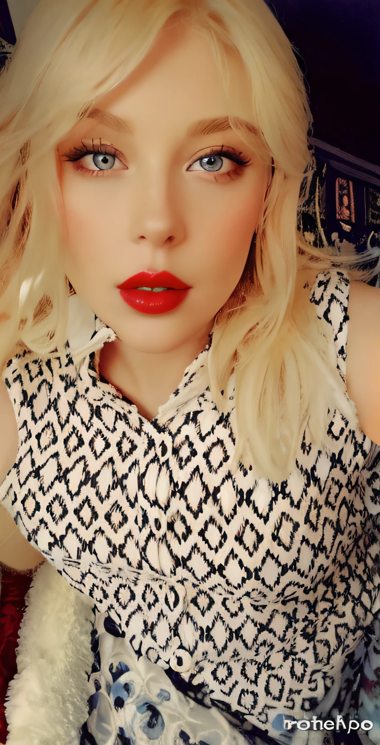 blonde woman with blue eyes and red lips posing for a photo, thick red lips, red lips, Photo de profil, Image de profil, pale red lips, sexy red lips, luscious red lips, small and thick red lips, Red labia majora, very full lips, light red lips, full lips, with spaced and stunning lips, Both have red lips