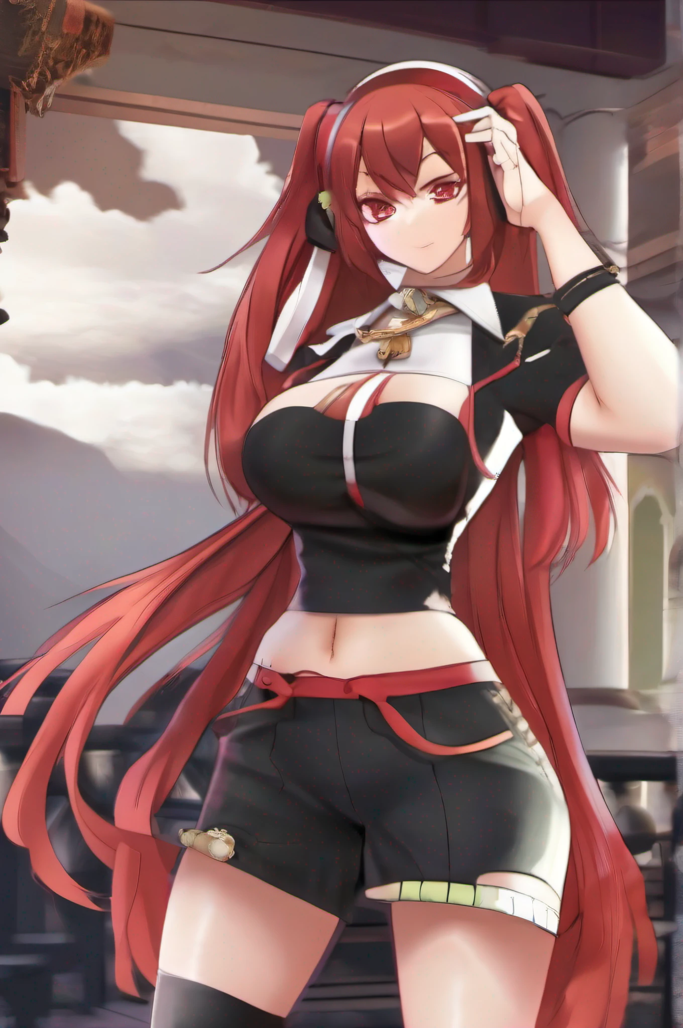 ((1 Latino Erect mature)) blunt bangs, hair ribbon, twin tails, perfect female figure, looking at viewer (naked : 1.4), (natural breasts:1.0), (strong thighs:1.2), (huge thighs:1.0), (thigh highs:1.2), (curvy:1.3), ( cult:1.5),(ahego:1.5), (cross-eyed:1.0), (muscular:1.0), open mouth, out of breath,(curvy red hair:1.4), wide hips, tight body, collar, long thick eyelashes, exposed realistic , exposed realistic