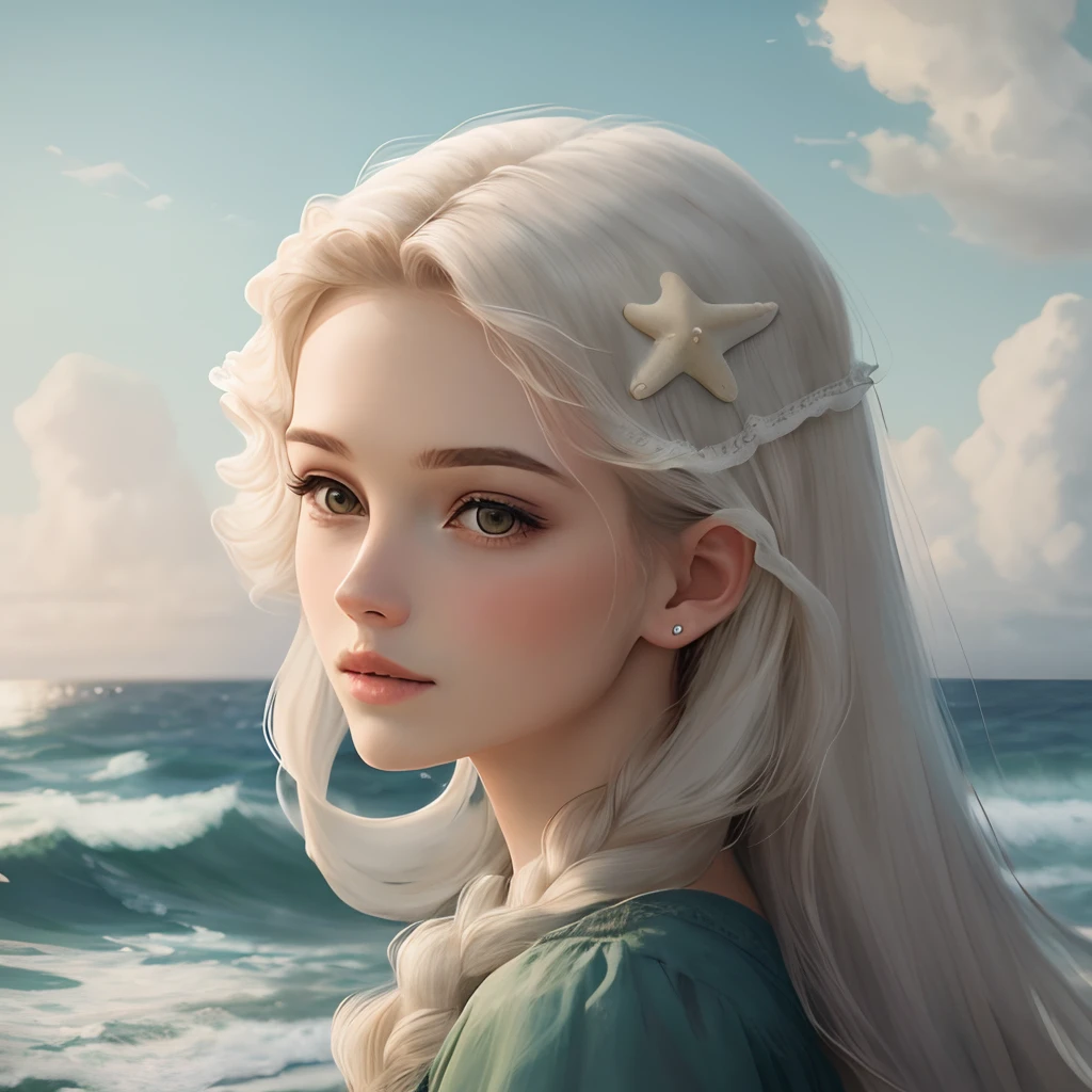 the sea，Beautuful Women，adolable，whaite hair