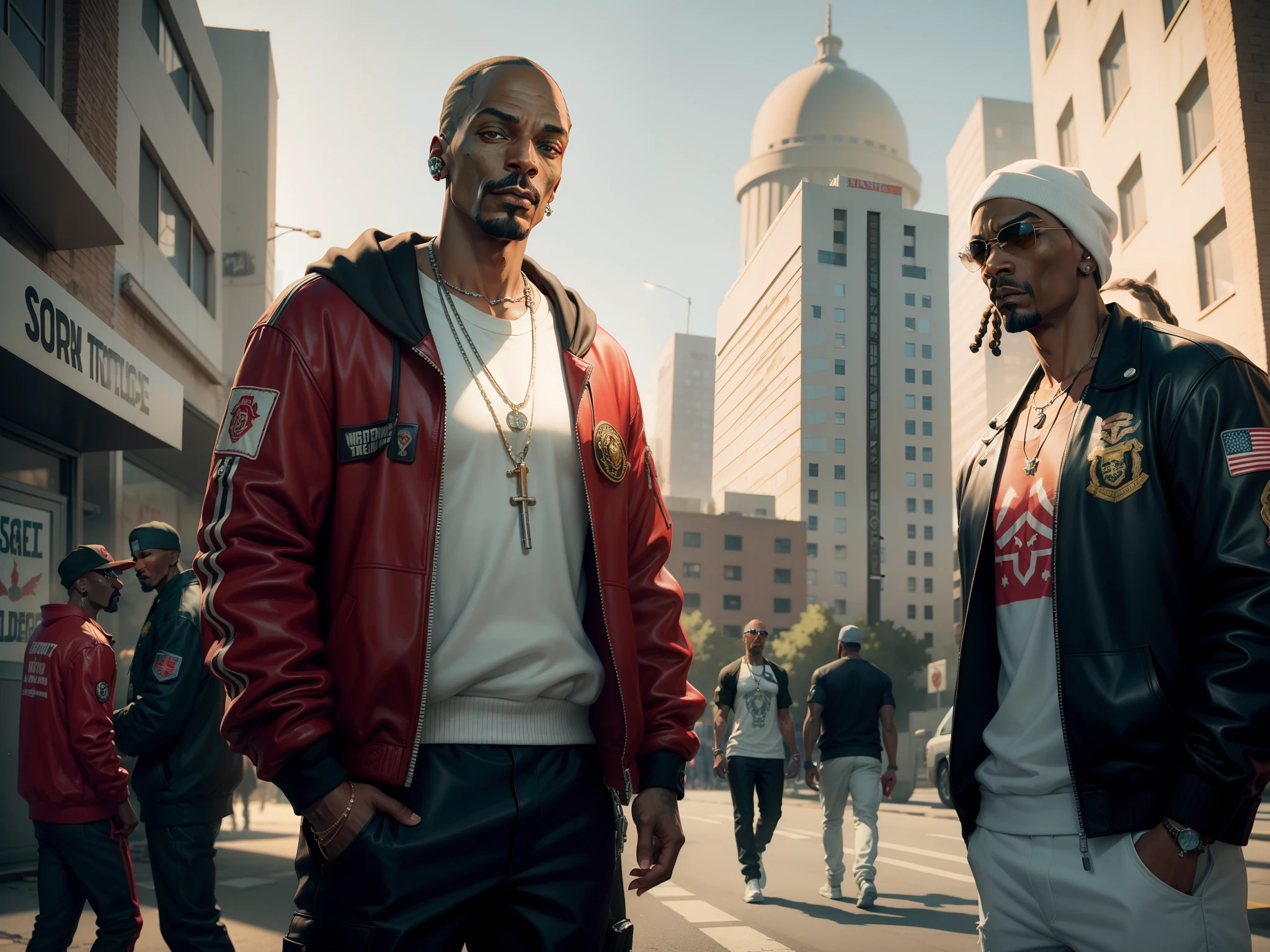 Dr Dre, snoop Dogg and Tupac in gta background