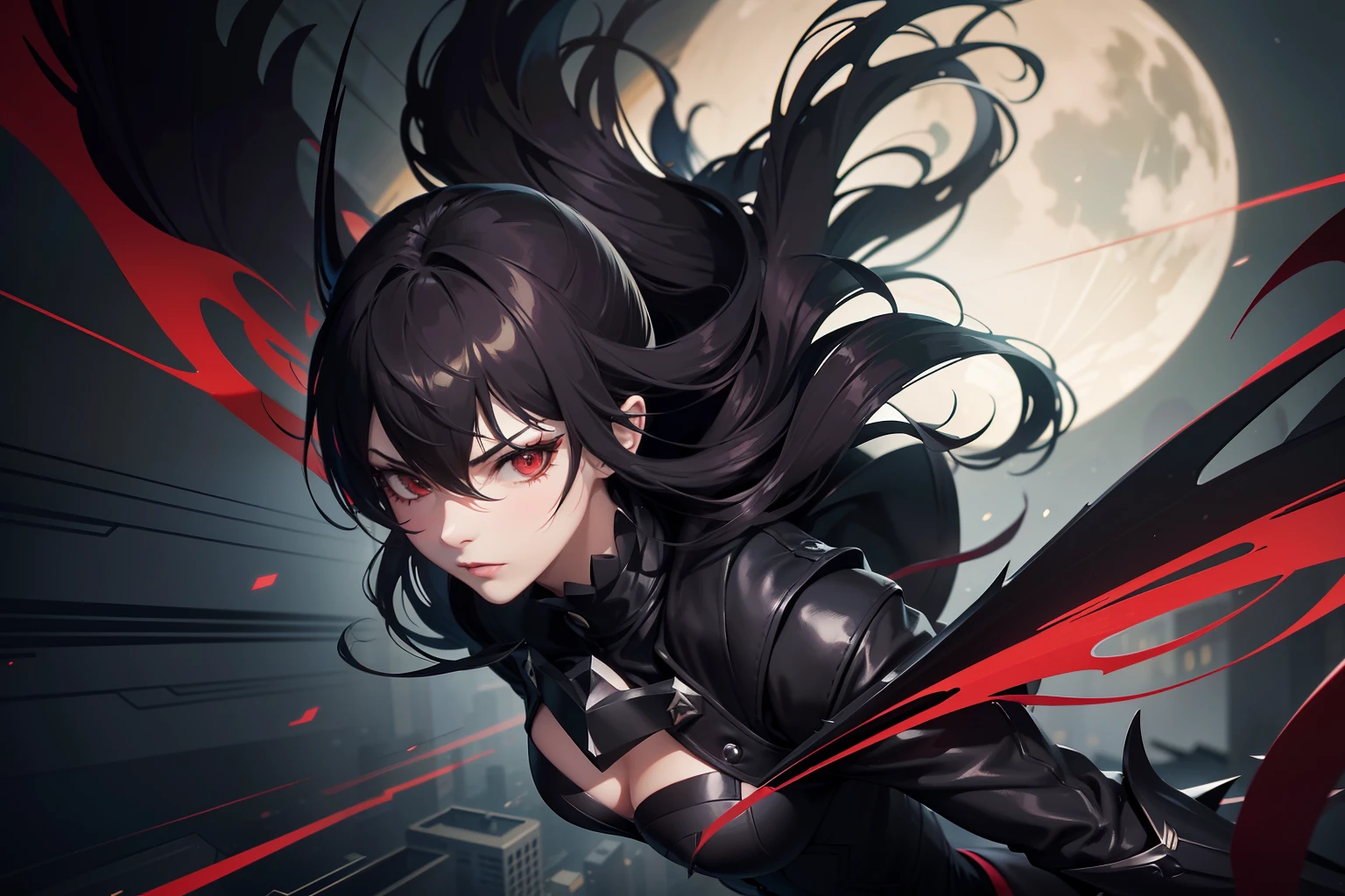simple vector art, 1 phantom thief, tonal red and black spike hair, full body shot, cinematic angle and still, darkest silent night city architecture background, multilayered digital art, beautiful, high contrast, 16k, very intricate detailed painting, detail to detail background with midnight, smooth and flawless skin, very intricate detailed texture, very intricate detailed detail, extremely highest quality, highest quality, best quality, absurd resolution, (creates a very realistic texture:1.2),