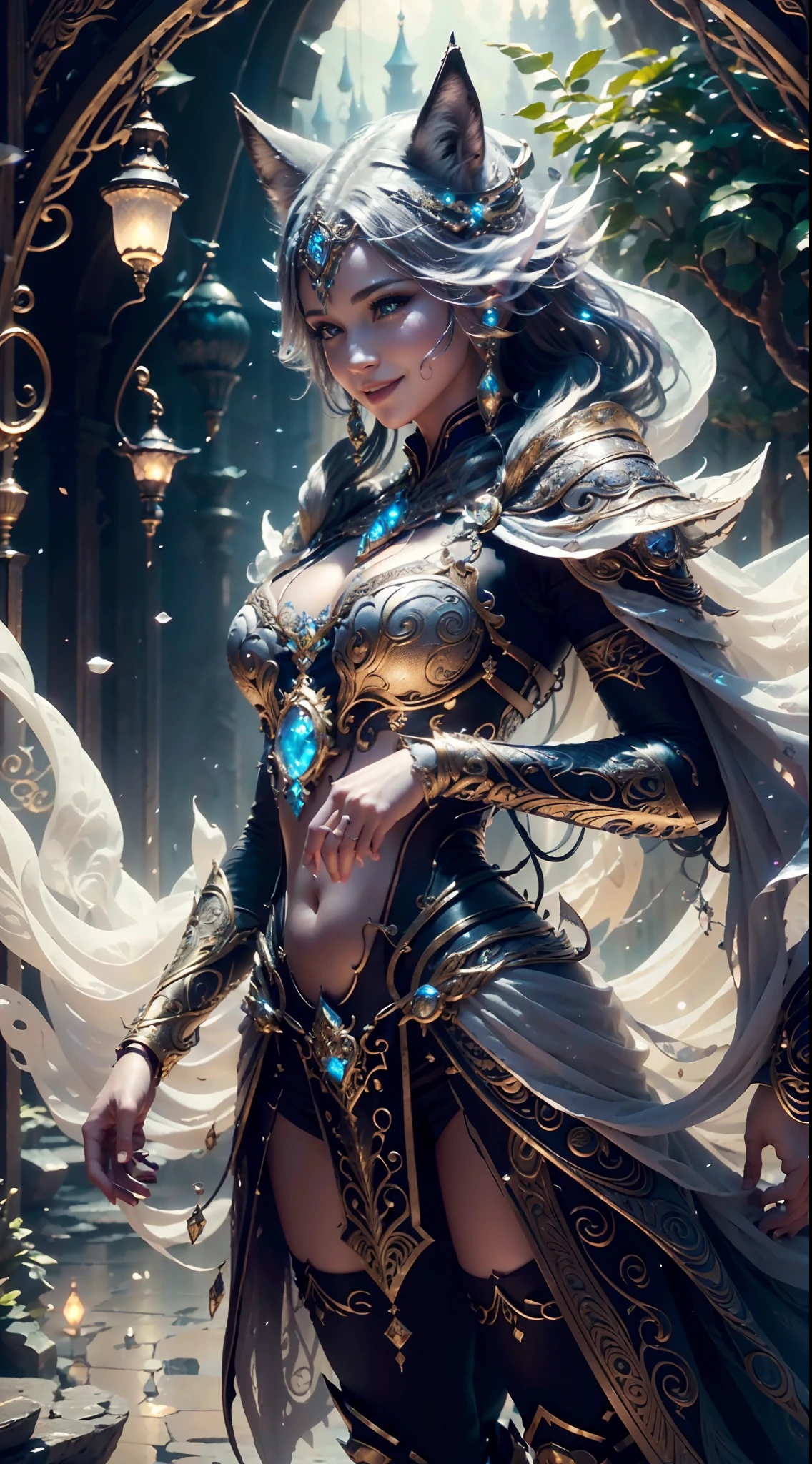 (Cinematic Photo:1.3) from (Realistic:1.3), (Smile:1.3) (Cinematic Photo:1.3) from (Realistic:1.3), (Magic Photo:1.3) from (Realistic:1.3), (Proud:1.3), wolf, wolf ears, Intricate Surface Detail, full body , Crystal Core, Bejeweled, Delicate close-up dress, Highly detailed fantasy character, Stunning community, Elaborate decor, Detailed fantasy digital art, cgsociety 9, Behance fantasy art, 4k detailed fantasy, detailed art fantasy, 8k high quality detail art, cgociety, Sparklecore, Hyperrealistic, Dreamlike, Ethereal Fantasy, Realistic, Fiction, Full-HD, HD, 8K, Soft Lighting, Beautiful Lighting, Incredibly Detailed, Naturalism, Land art, regionalism, shutterstock contest winner , (zentangle:1.2), (random background:1.5), (shot with Nikon D7500 with Nikon 18-300mm lens, 1/640, f/6.3, ISO800),