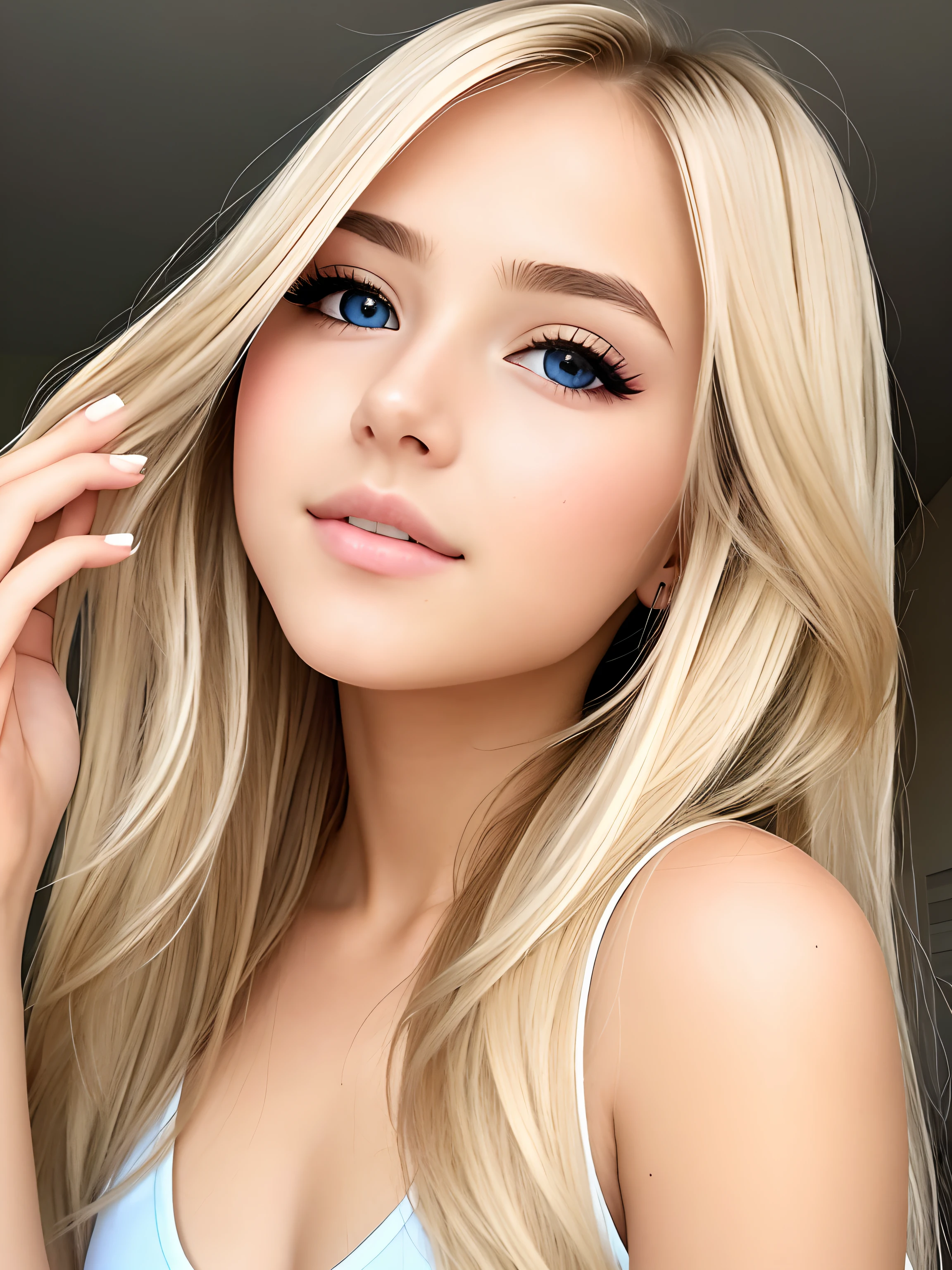 Beautiful sexy girl with silky blonde hair, very cute face, clear beautiful eyes