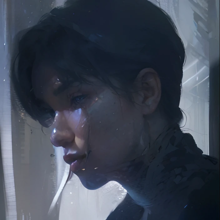 Hyperrealist portrait of female by david hockney and alphonse mucha,fantasy art, photo realistic, dynamic lighting, artstation, poster, volumetric lighting, very detailed faces, 4 k, award winning,, 1girl, in the dark, deep shadow, low key,cowboy shot,(official clothing:1.4) ,long hair,white hair,