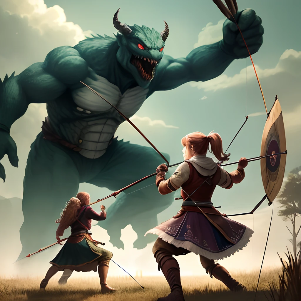 Female archers fight monsters