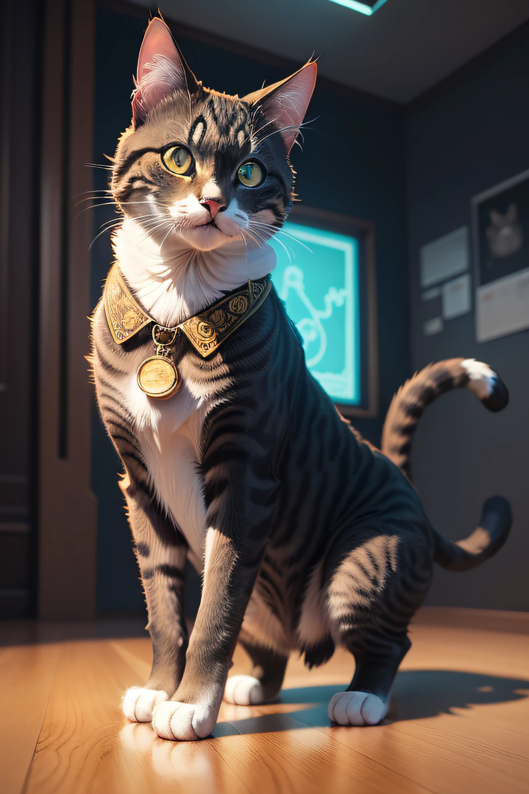 Cat,Cute, Detective, poster style, icons, vibrant colors, vector style, digital art, 4K, intricate details, mesmerizing, professionally made, beautiful vector illustration, 12K resolution, 3D, all characters in detailed full body, highly detailed, vibrant, ultra high quality, Hyperrealism, Photorealism, octane render]