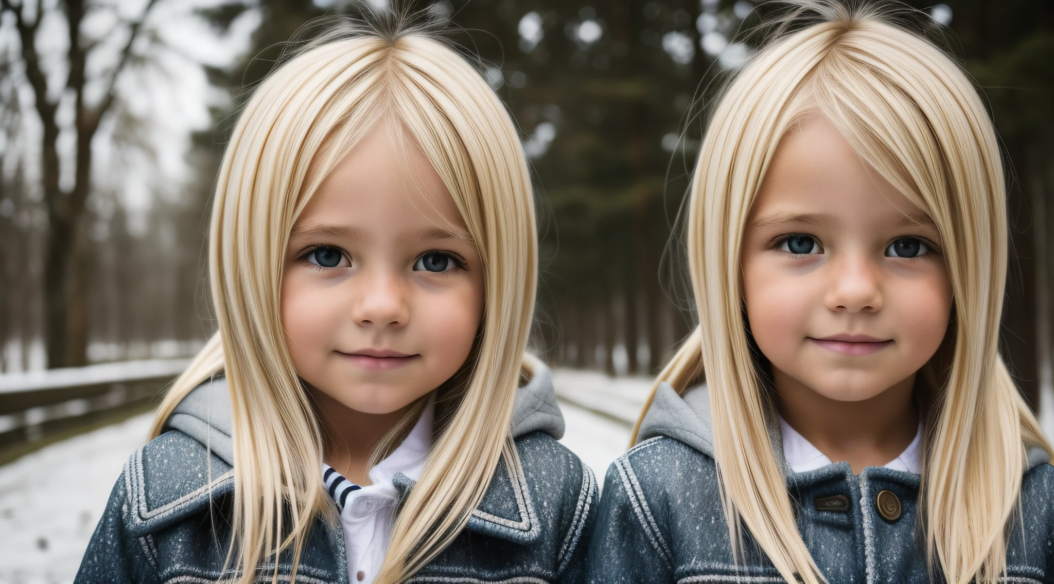 BLONDE KIDS CABELO LONGO, DE JAQUETA DE COURO PRETA, PORTRAIT, gelo, gelo, neve.