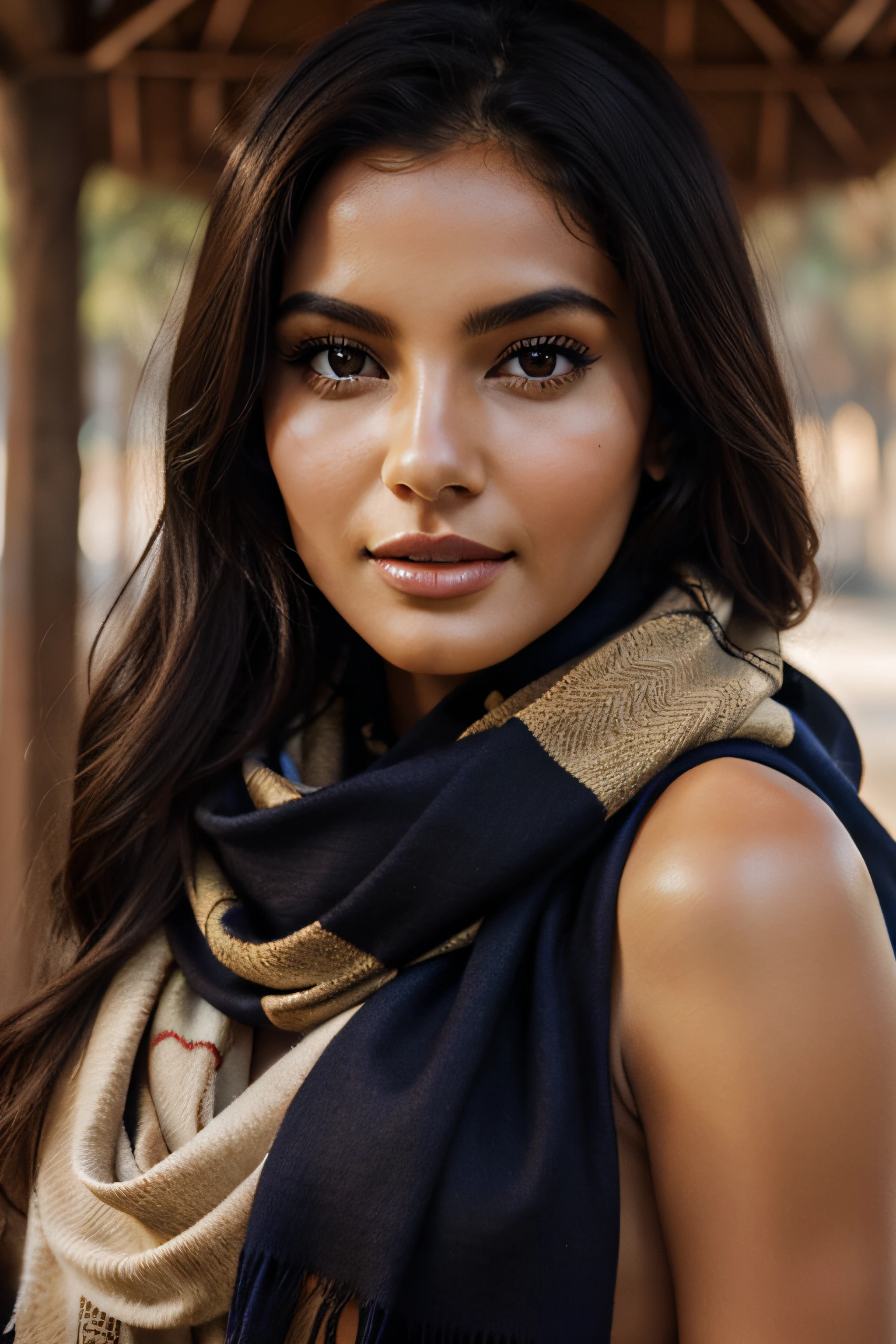 Beautiful face of an exotic woman partially covered by a scarf