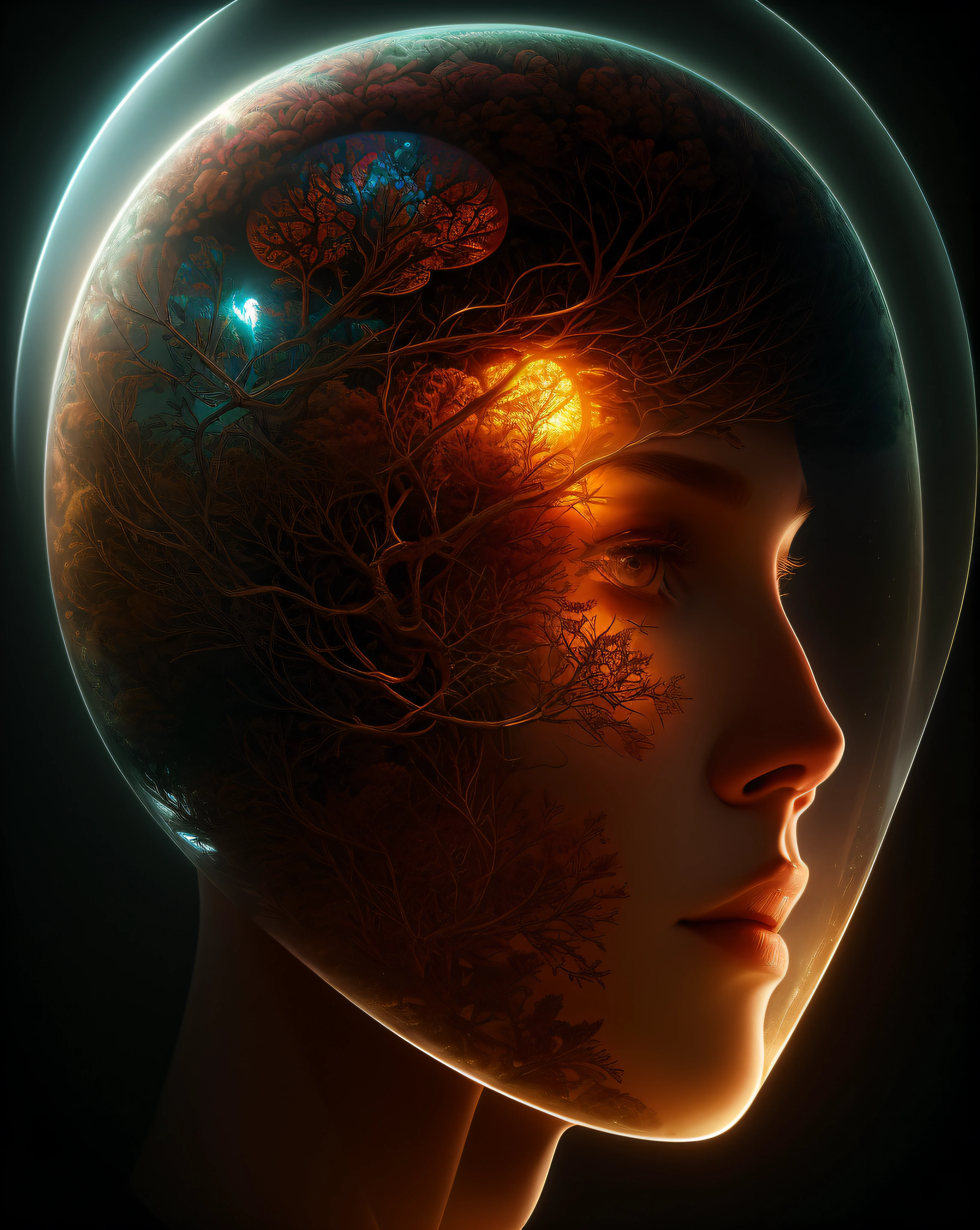 layered transparency of human head inside with buterflyes only in the brain hybrid, beautiful detailed intricate insanely detailed octane render trending on artstation, 8 k artistic photography, photorealistic, centered, symmetry, painted, intricate, volumetric lighting, beautiful, rich deep colors masterpiece, sharp focus, ultra detailed, in the style of dan mumford and marc simonetti, astrophotography