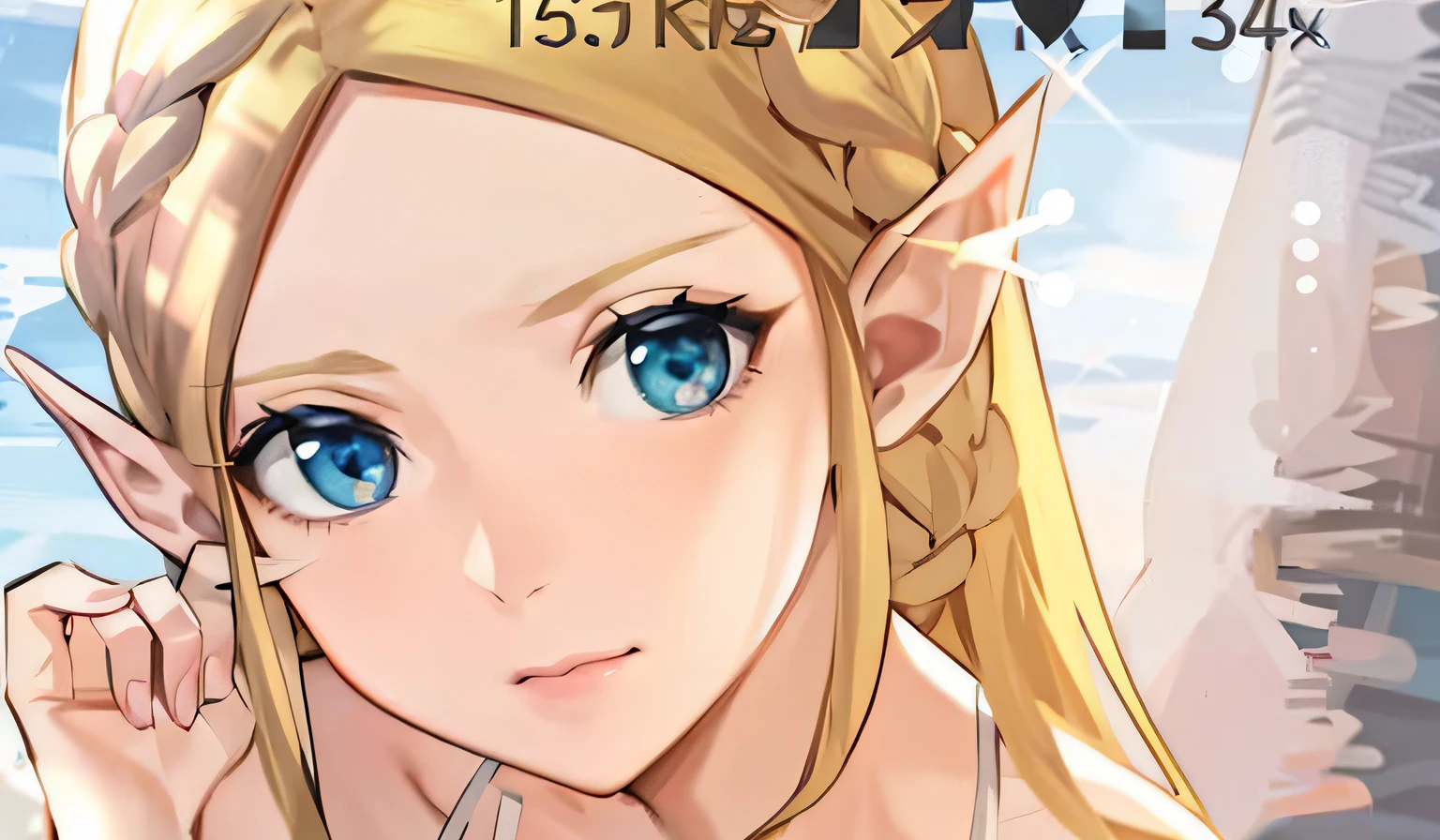 Anime girl with blue eyes and blonde hair holding scissors, she has elf ears and gold eyes, drawn in anime painter studio, portrait of princess zelda, zelda botw, Princess Zelda, made with anime painter studio, Elf Girl, portrait of zelda, Detailed anime soft face, pixiv daily ranking, Elf Princess, elven character with smirk